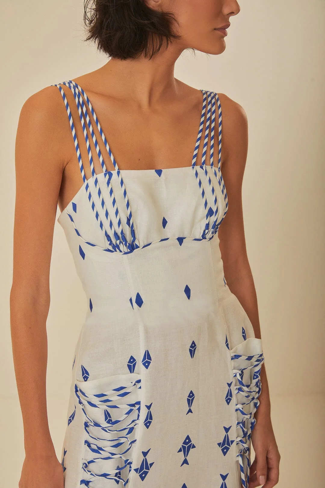 Off-White Graphic Fishes Euroflaxâ„¢ Premium Linen Maxi Dress - Image 3