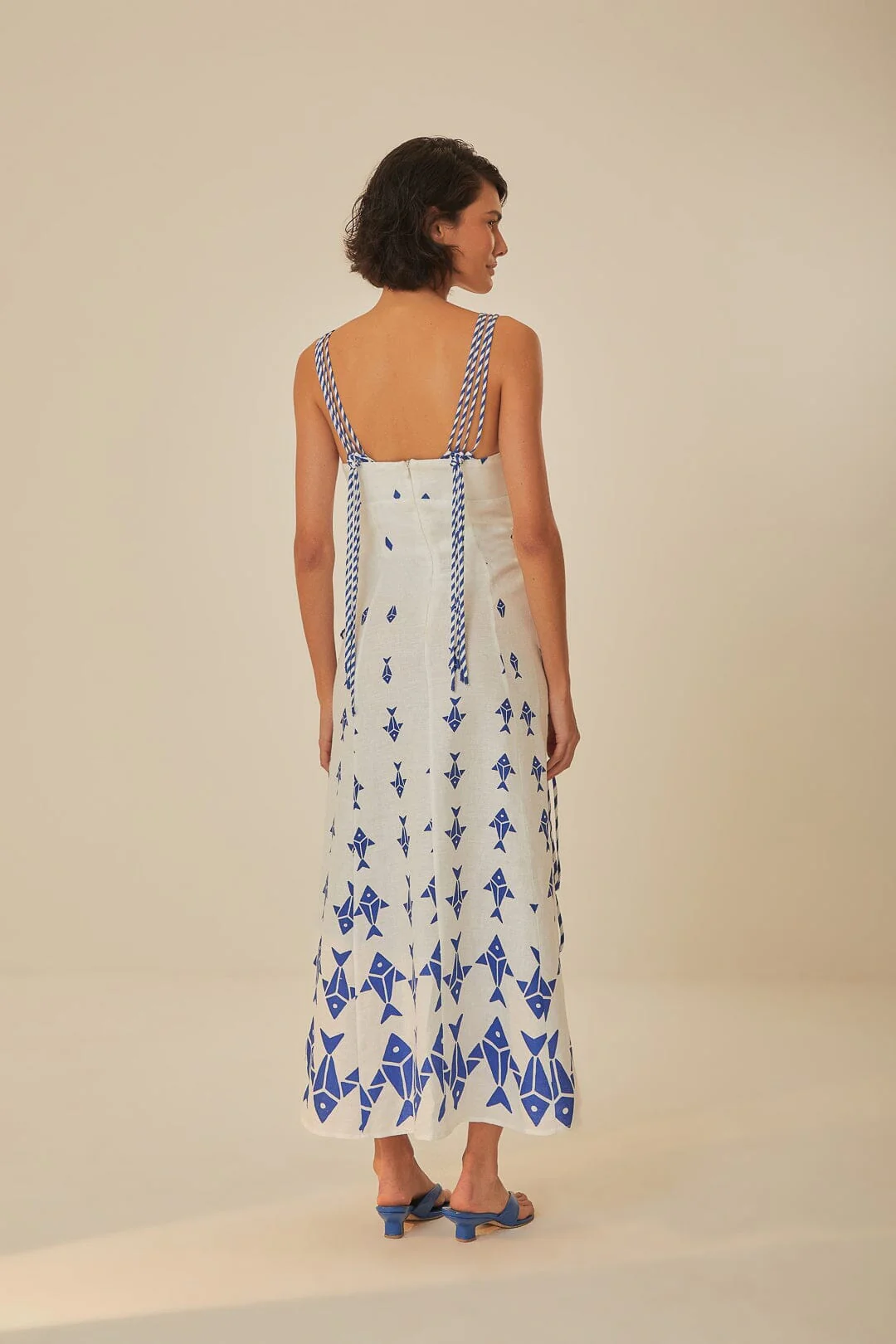 Off-White Graphic Fishes Euroflaxâ„¢ Premium Linen Maxi Dress - Image 4