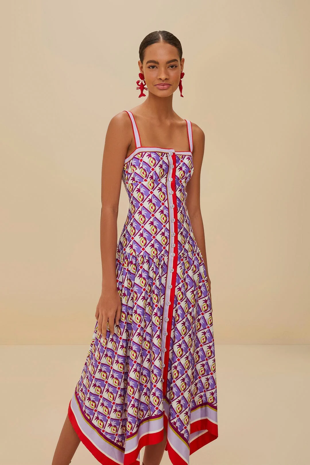 Multicolor Graphic Pineapple Scarf Organic Cotton Midi Dress - Image 3