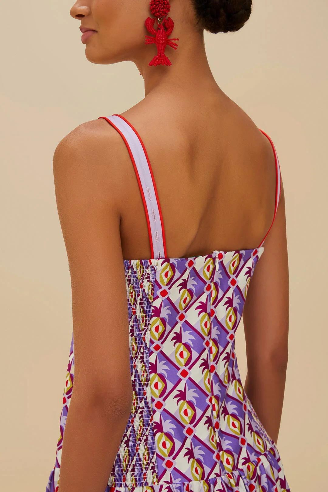 Multicolor Graphic Pineapple Scarf Organic Cotton Midi Dress - Image 4