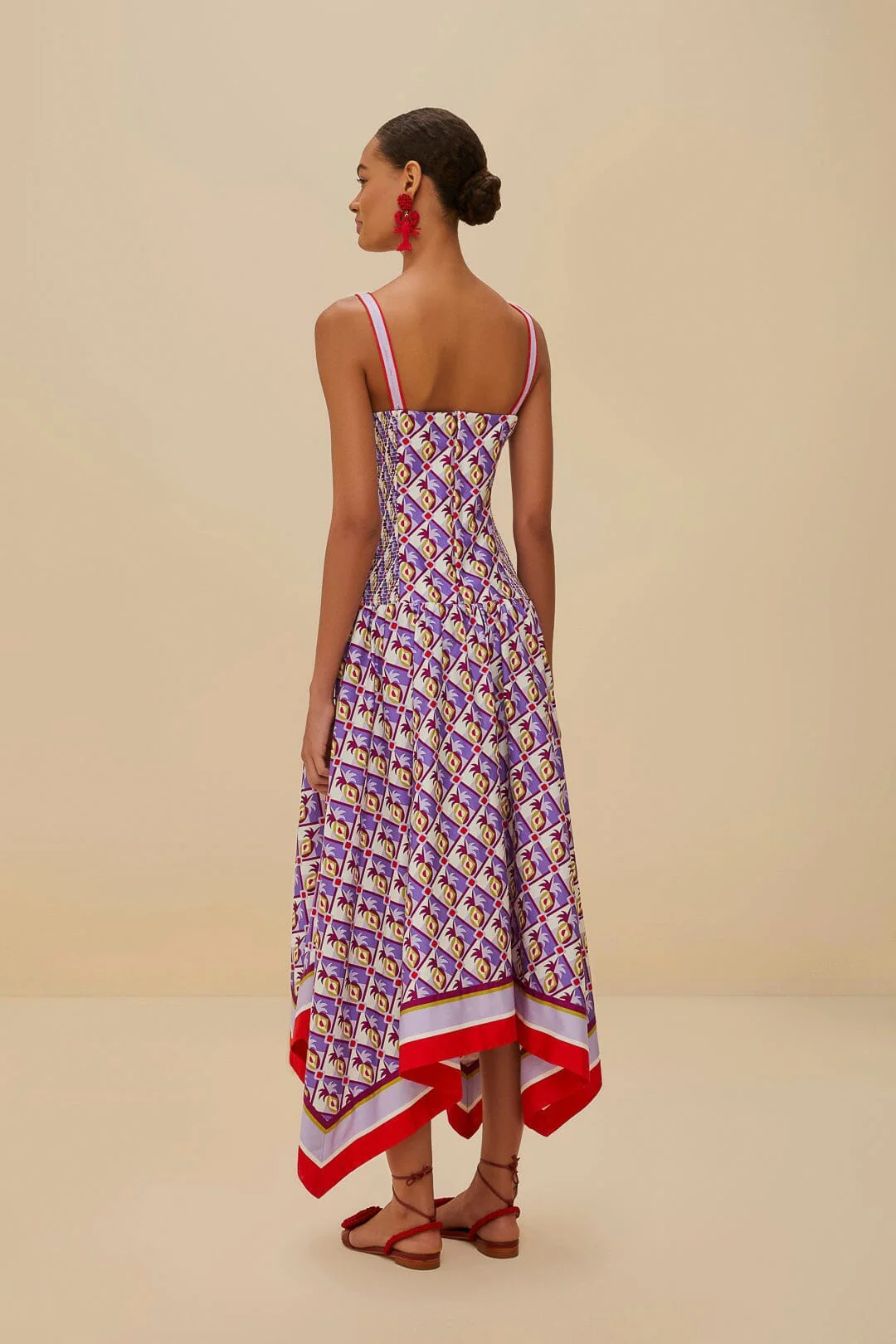 Multicolor Graphic Pineapple Scarf Organic Cotton Midi Dress - Image 5