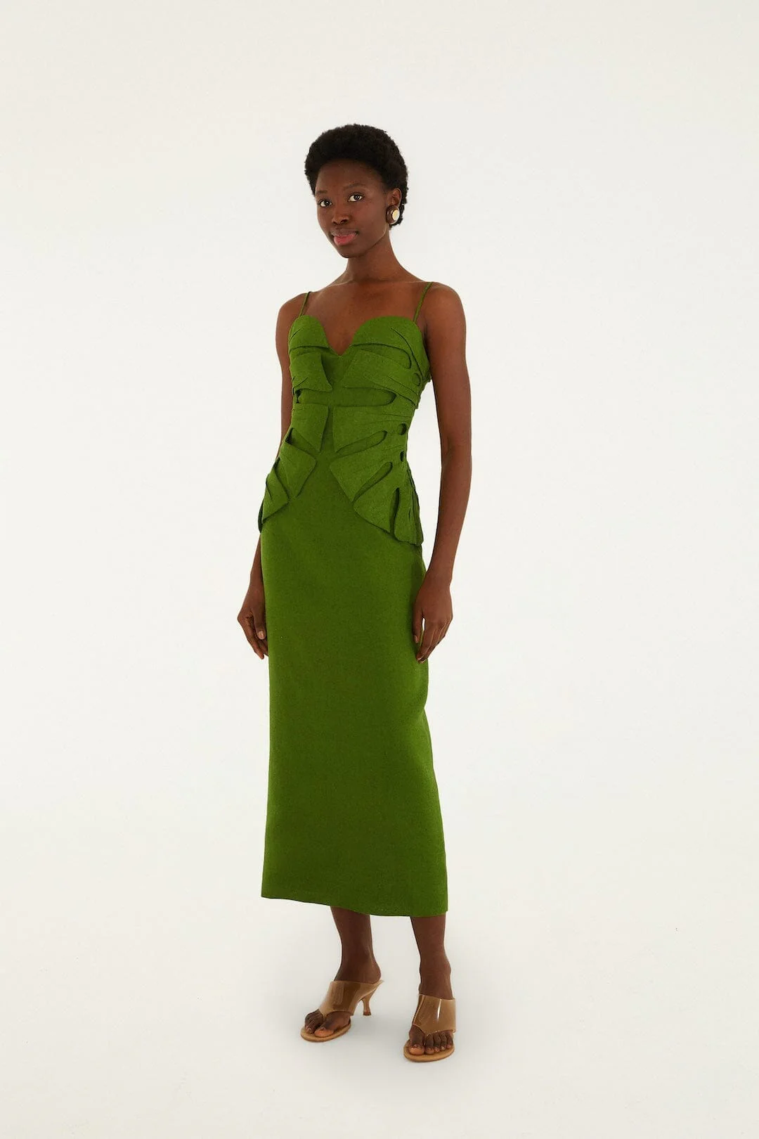 Green Monstera Leaf Sleeveless Euroflax Premium Linen Maxi Dress - Image 19