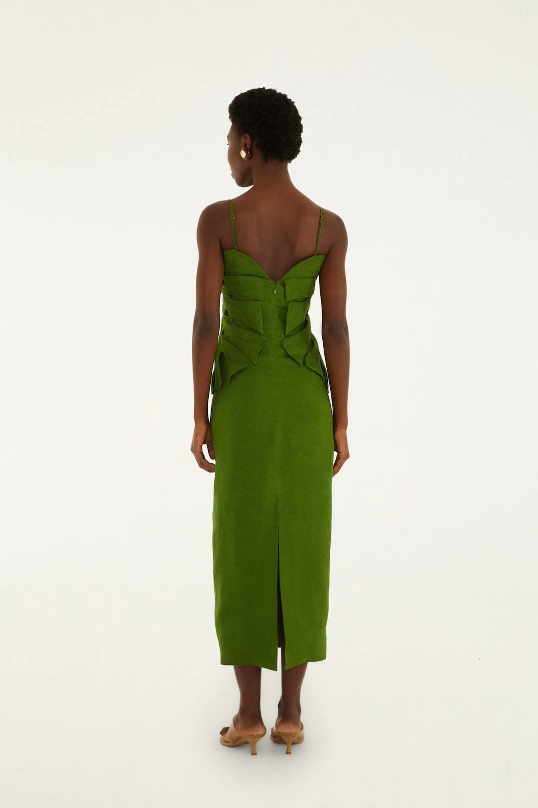 Green Monstera Leaf Sleeveless Euroflax Premium Linen Maxi Dress - Image 21