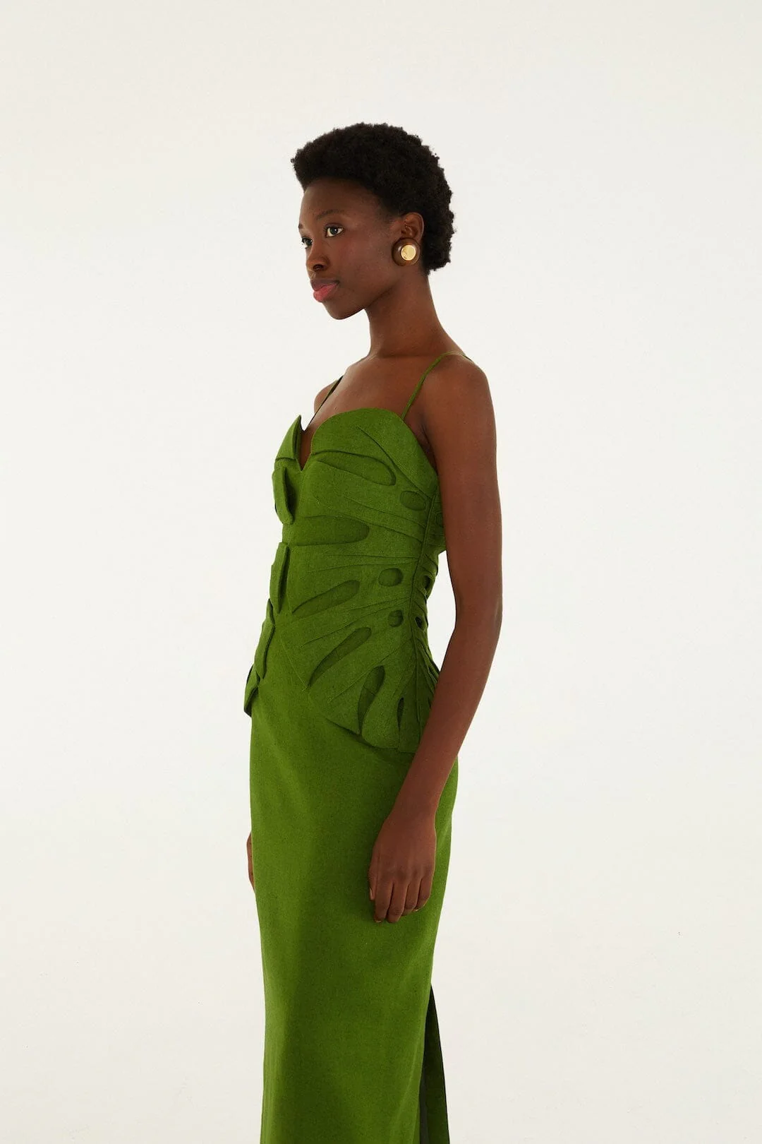 Green Monstera Leaf Sleeveless Euroflax Premium Linen Maxi Dress - Image 23