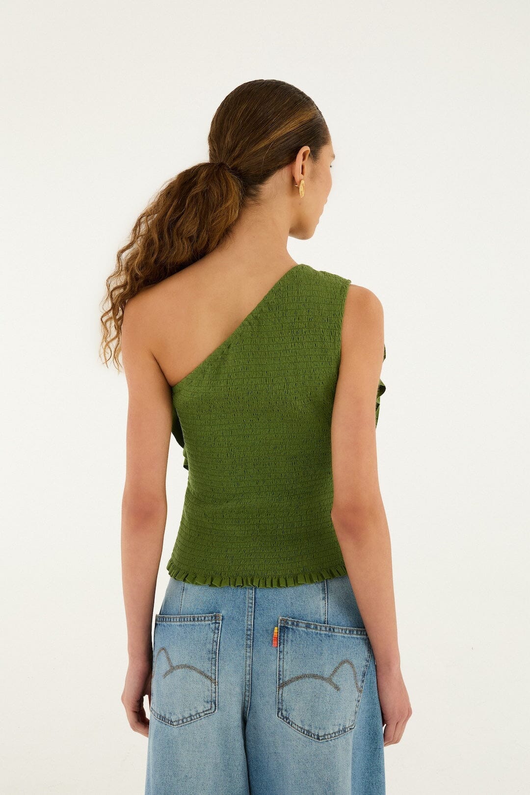 Green One Shoulder Lenzing Ecovero Euroflax Blouse - Image 3