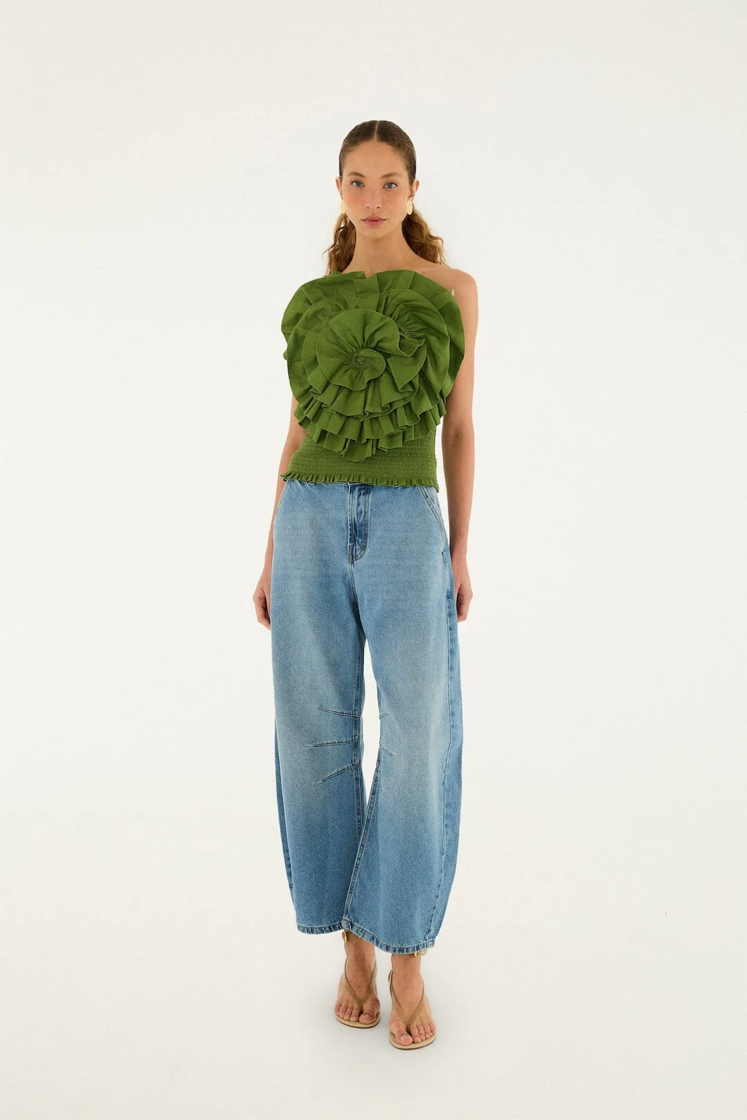 Green One Shoulder Lenzing Ecovero Euroflax Blouse - Image 4