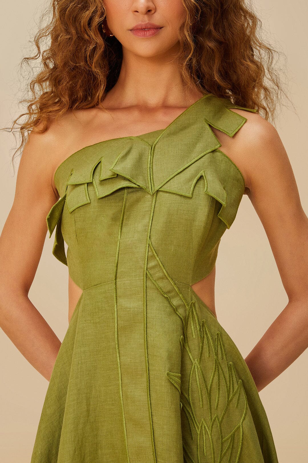 Green Palm Tree Euroflax™ Premium Linen Maxi Dress - Image 3