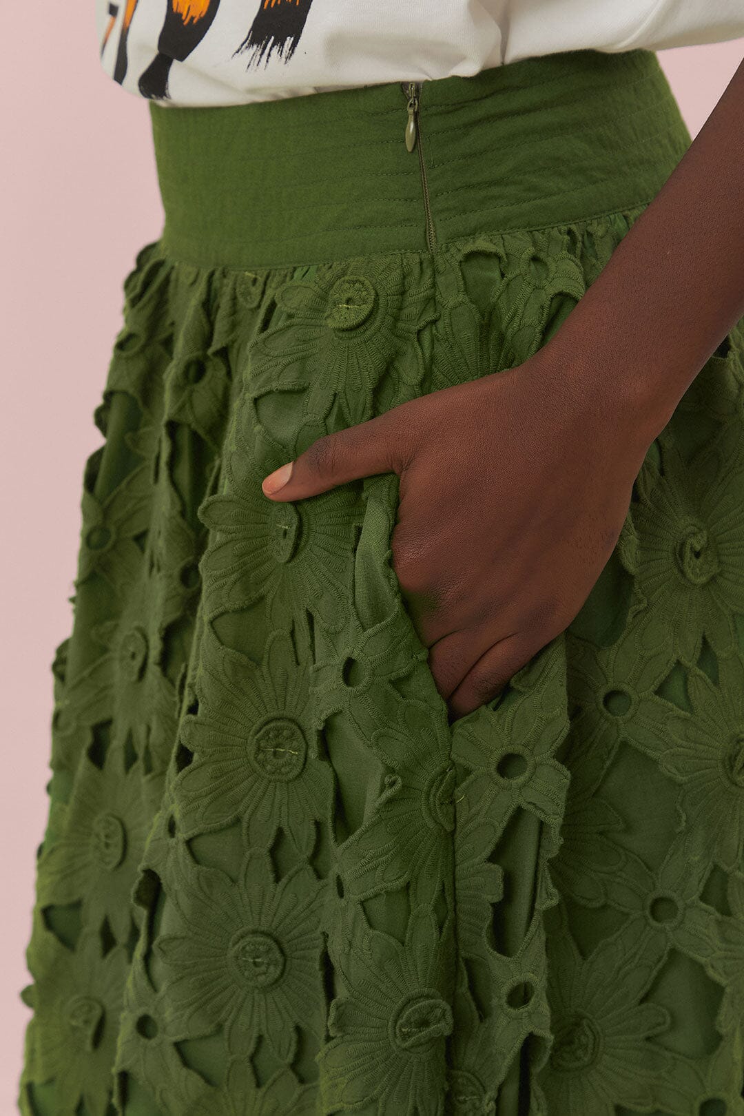 GREEN RICHILIEU MIDI SKIRT - Image 4