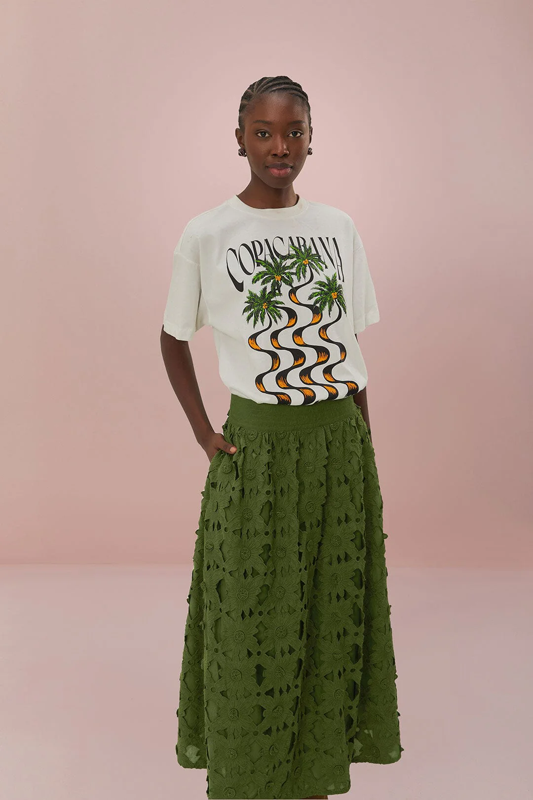 GREEN RICHILIEU MIDI SKIRT - Image 3