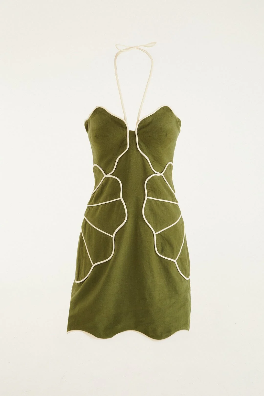 Green Wavy Trim Halter Neck Lenzing™ Ecovero™ Euroflax™ Mini Dress - Image 4