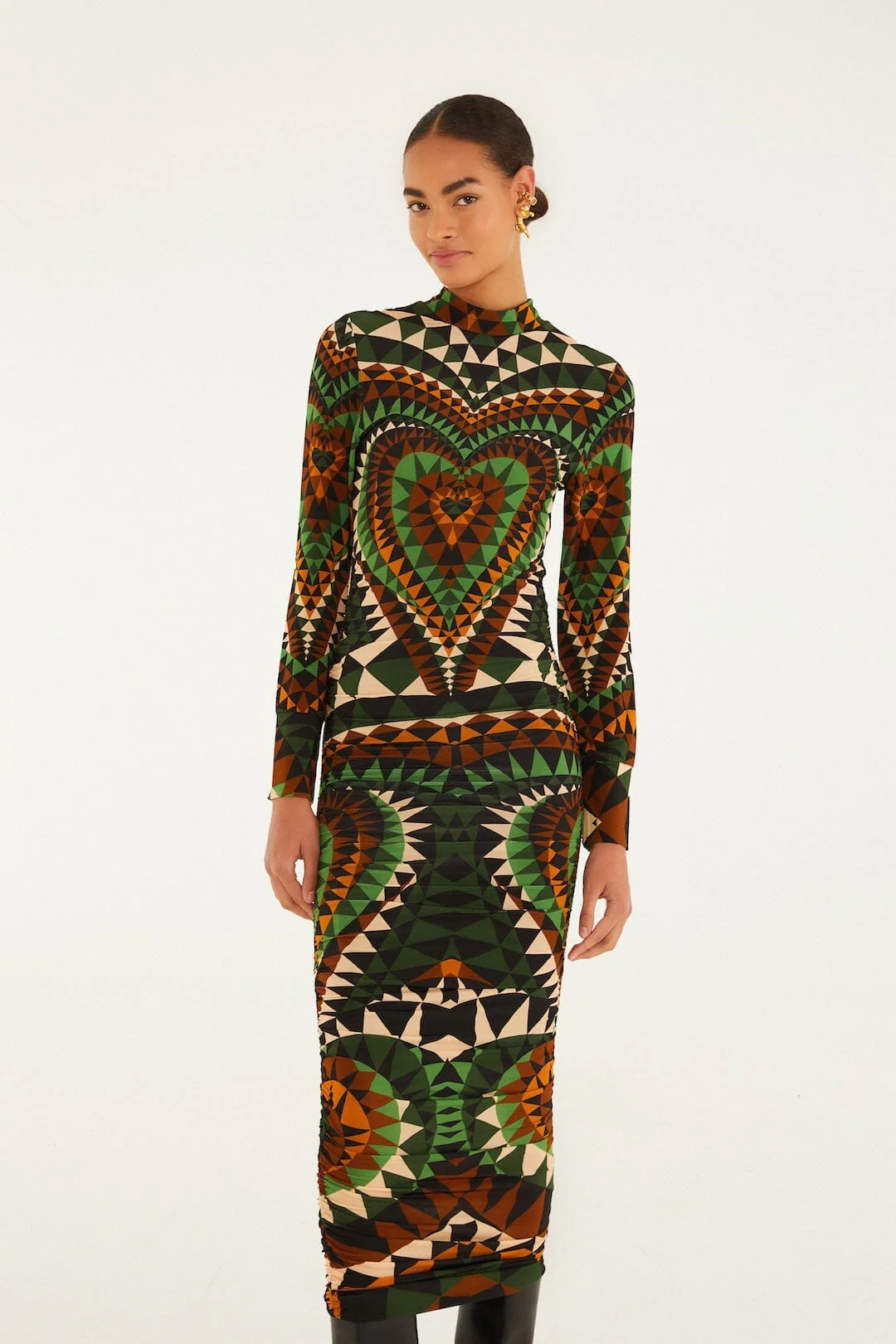 Multicolor Heart Deco Long Sleeve Jersey Midi Dress - Image 4