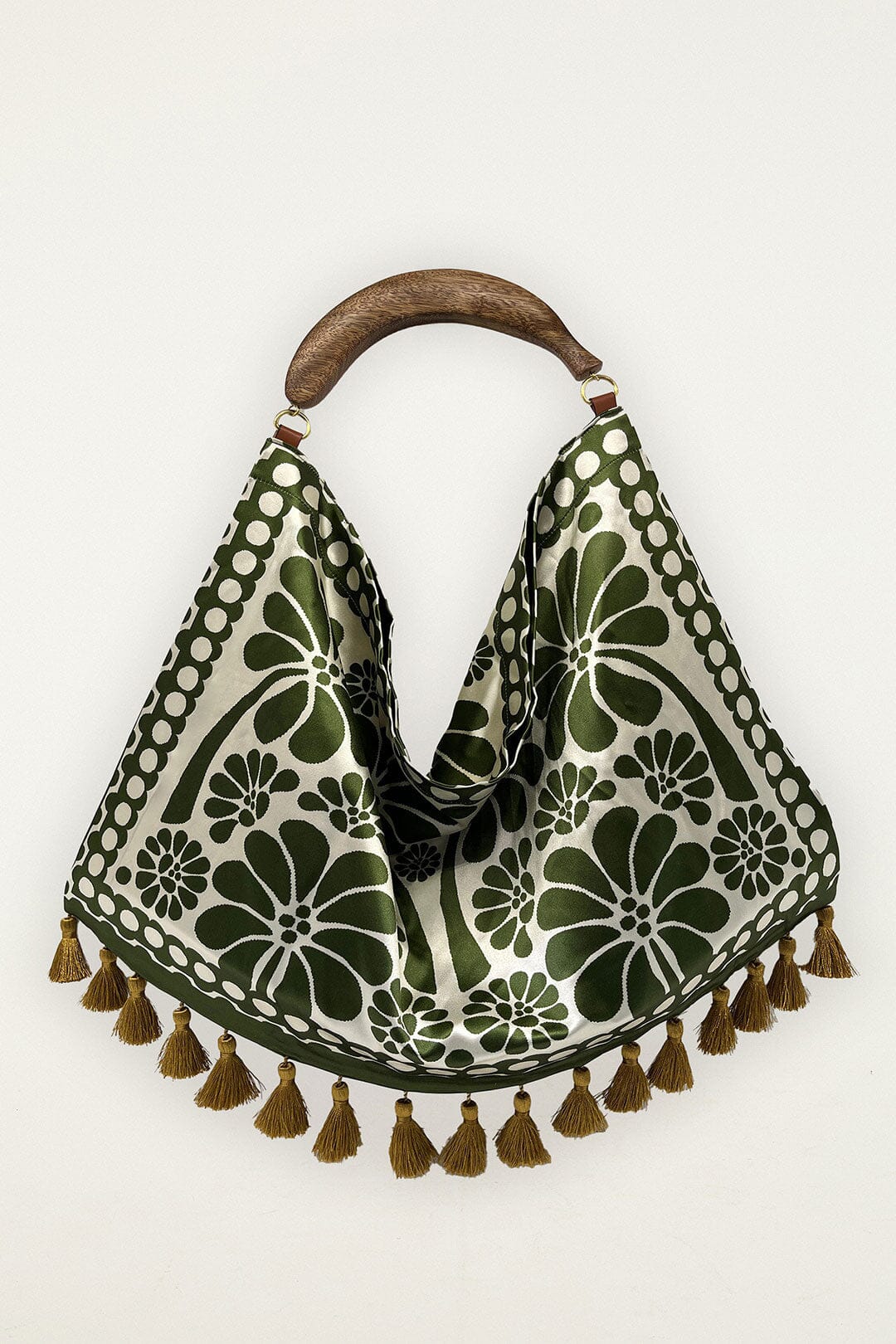 Green Jacquard Tassels Tote Bag - Image 2