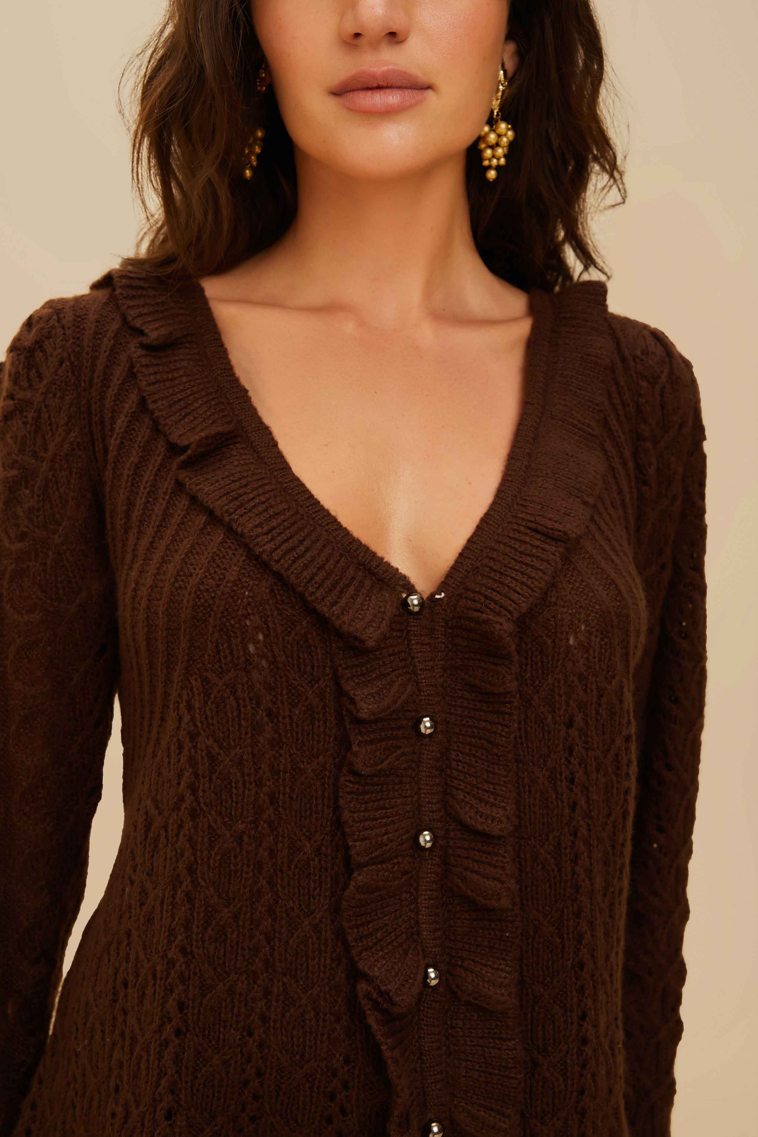 Lace Stitch Knit Ruffles Cardigan - Image 4