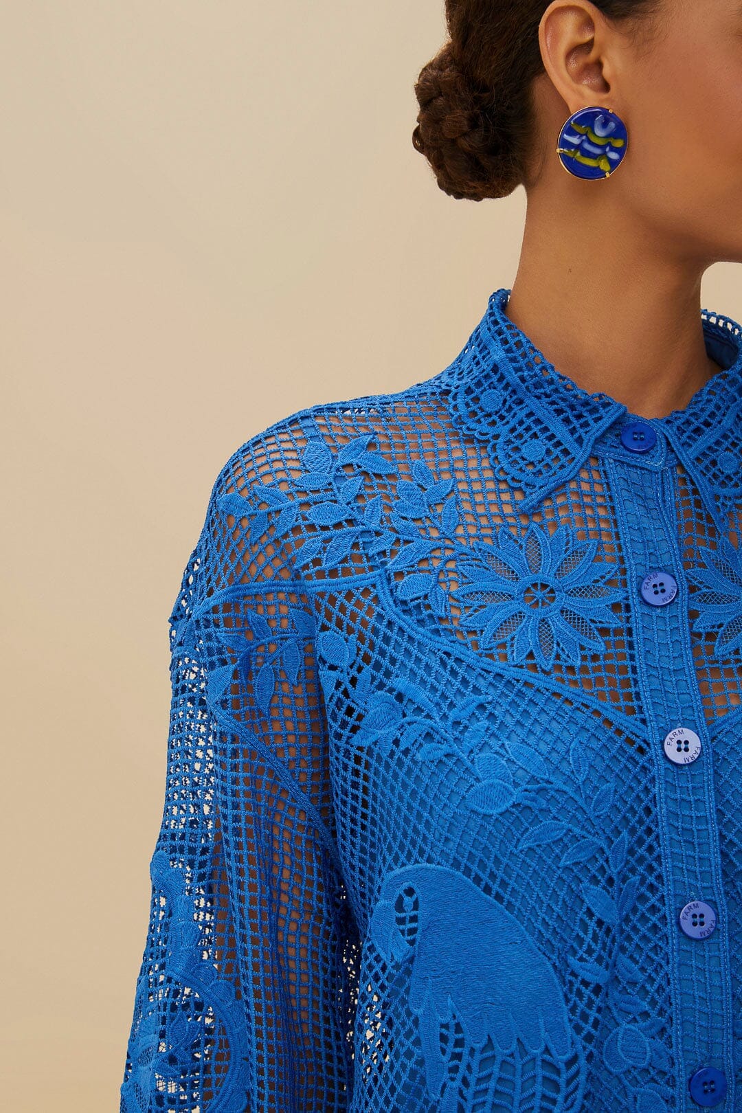 Blue Landscape Guipure Collared Shirt - Image 2