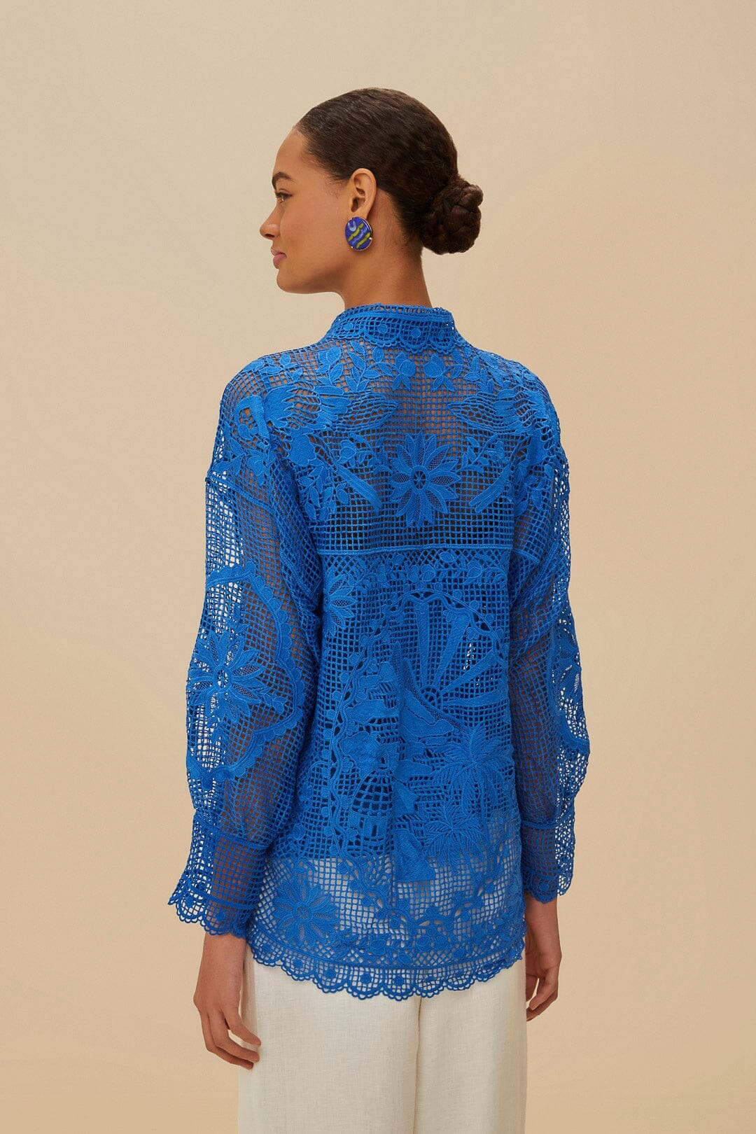 Blue Landscape Guipure Collared Shirt - Image 3