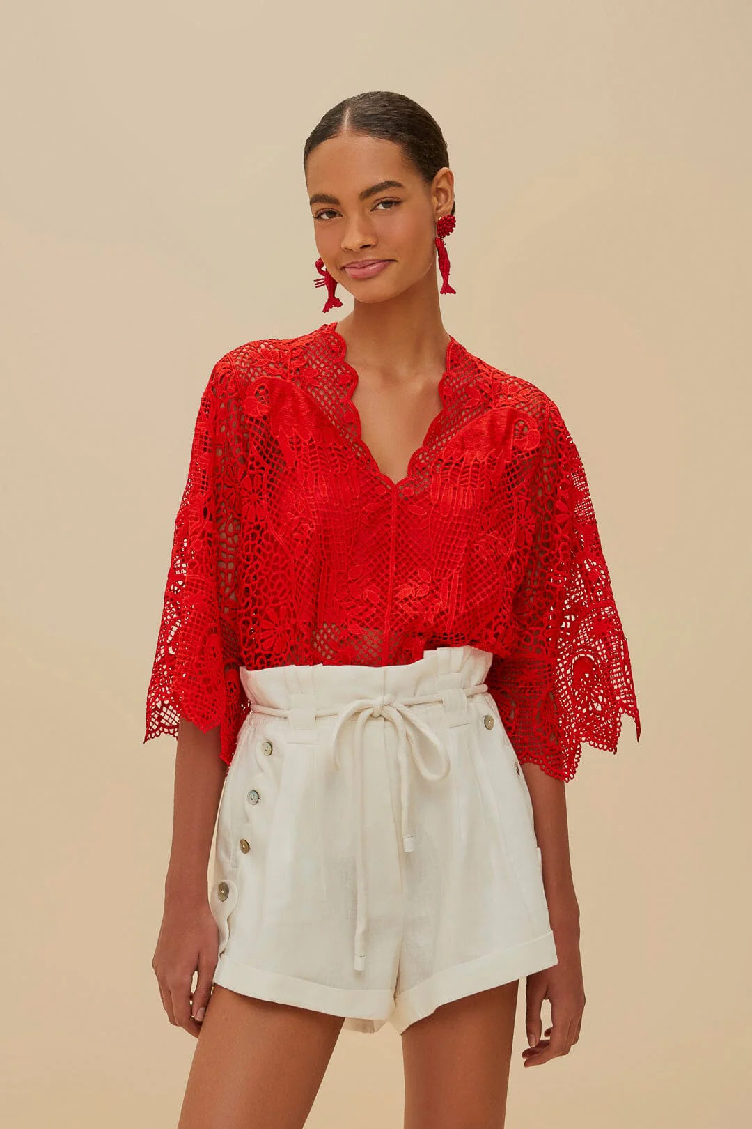 Red Landscape Guipure Bodysuit