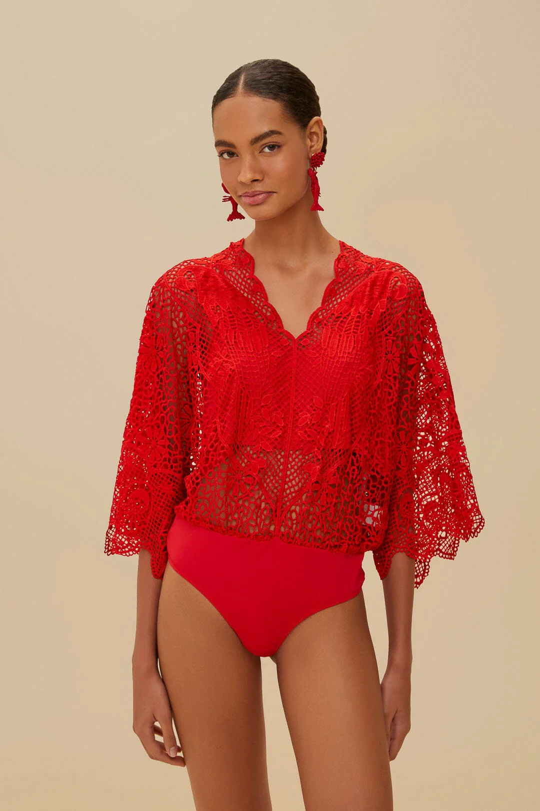 Red Landscape Guipure Bodysuit - Image 2