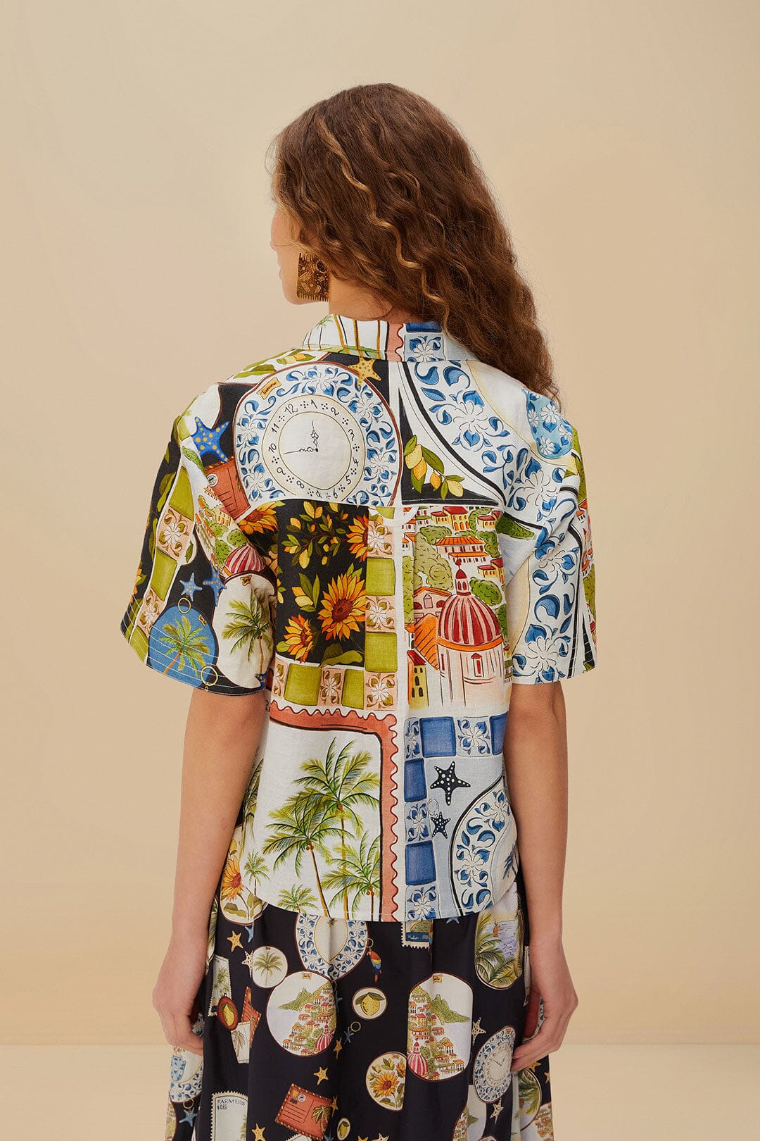 Multicolor Latin Trip Scarves Euroflax™ Premium Linen Crop Shirt - Image 4