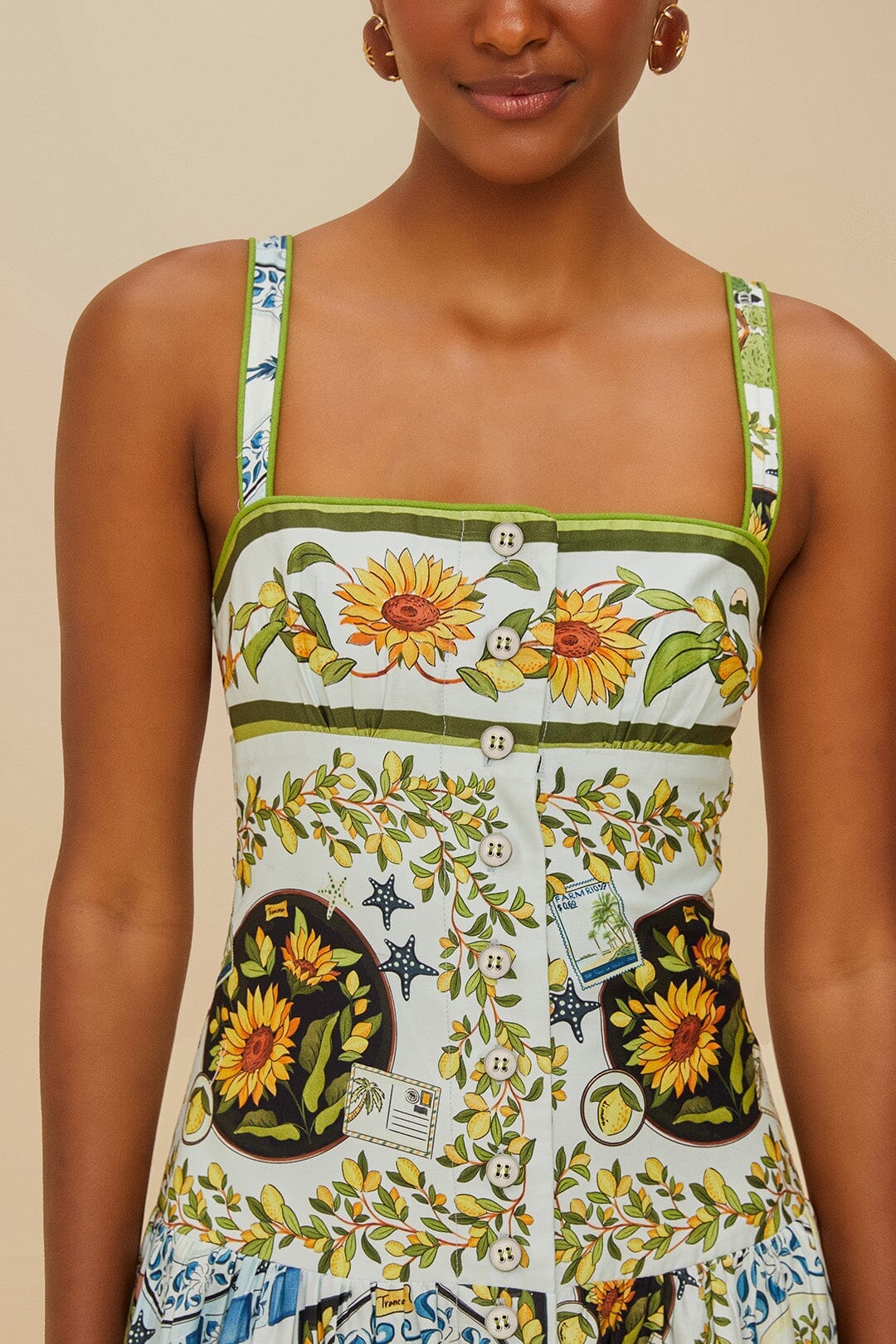 Multicolor Latin Trip Scarves Organic Cotton Midi Dress - Image 3