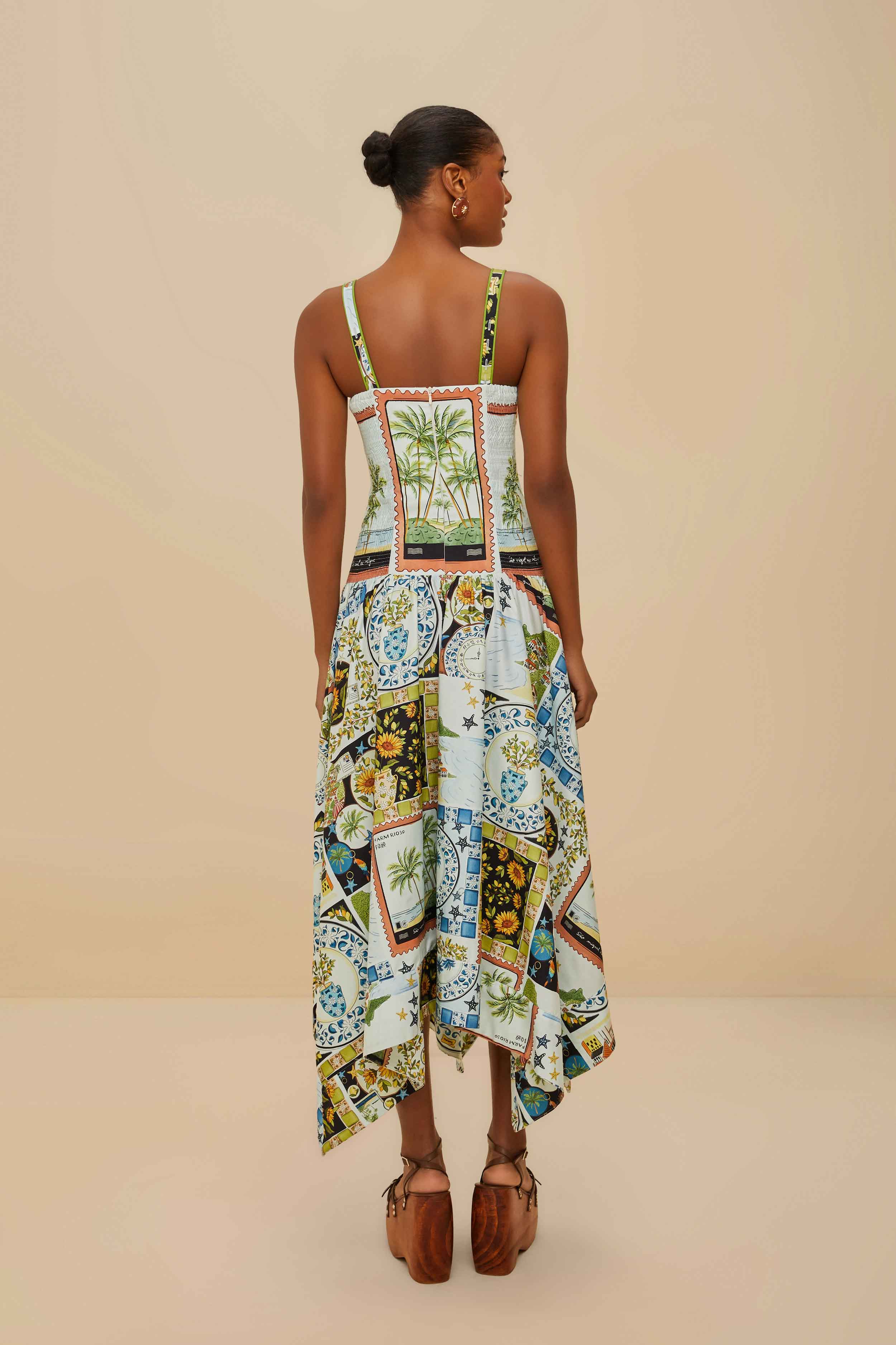 Multicolor Latin Trip Scarves Organic Cotton Midi Dress - Image 4