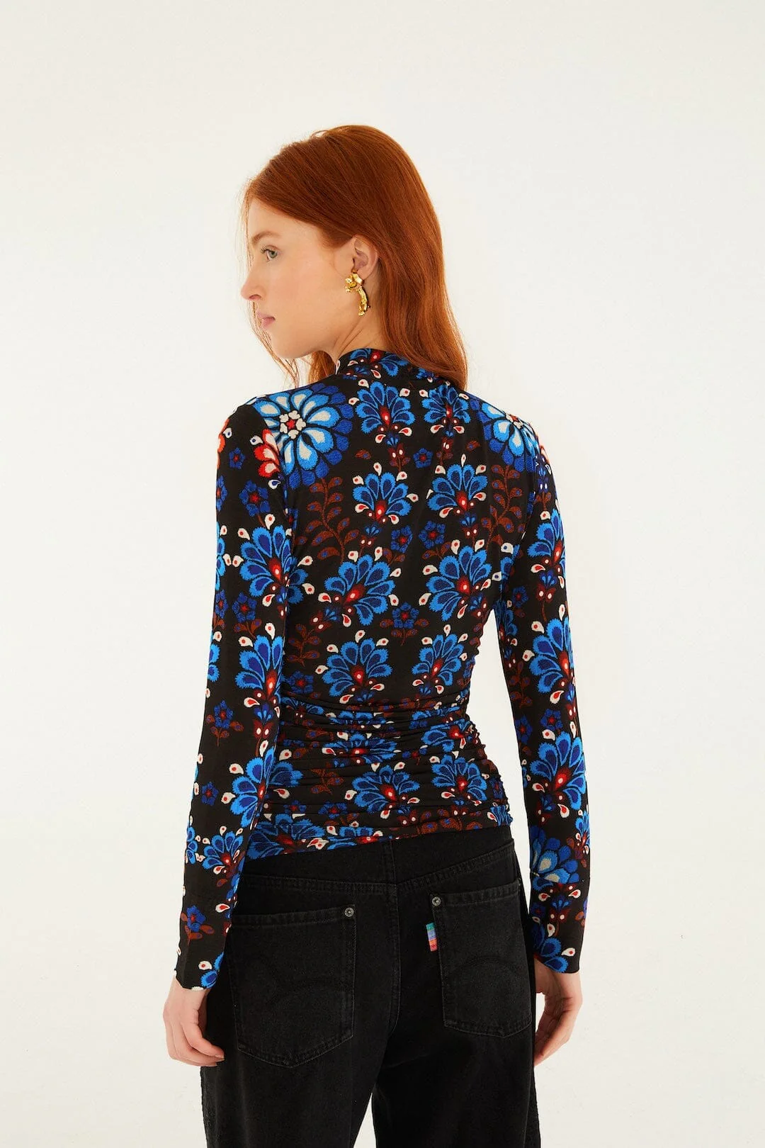 Black Latina Scarf High Neck Jersey Blouse - Image 3