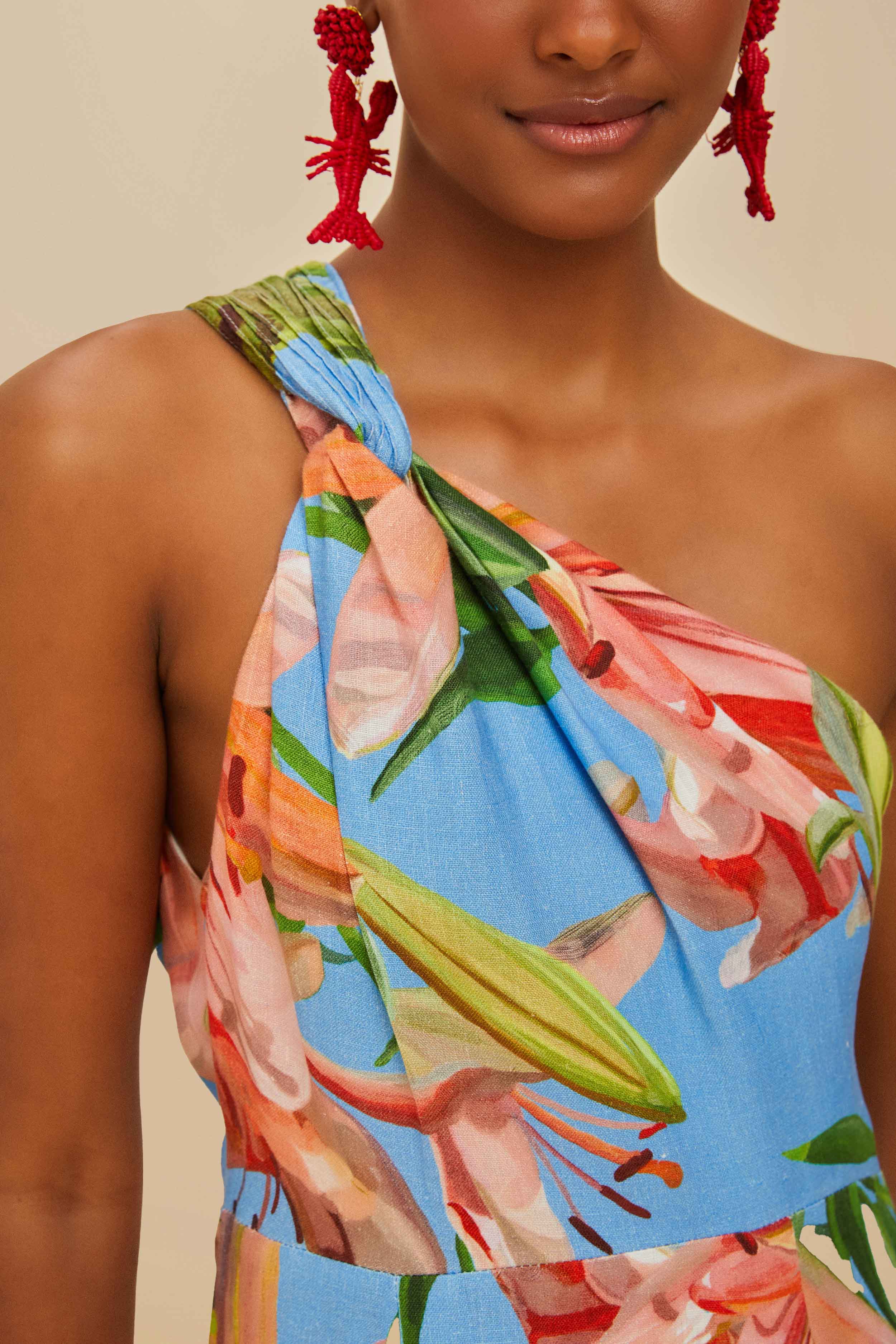 Blue Lily Bloom Euroflax™ Premium Linen Midi Dress - Image 3