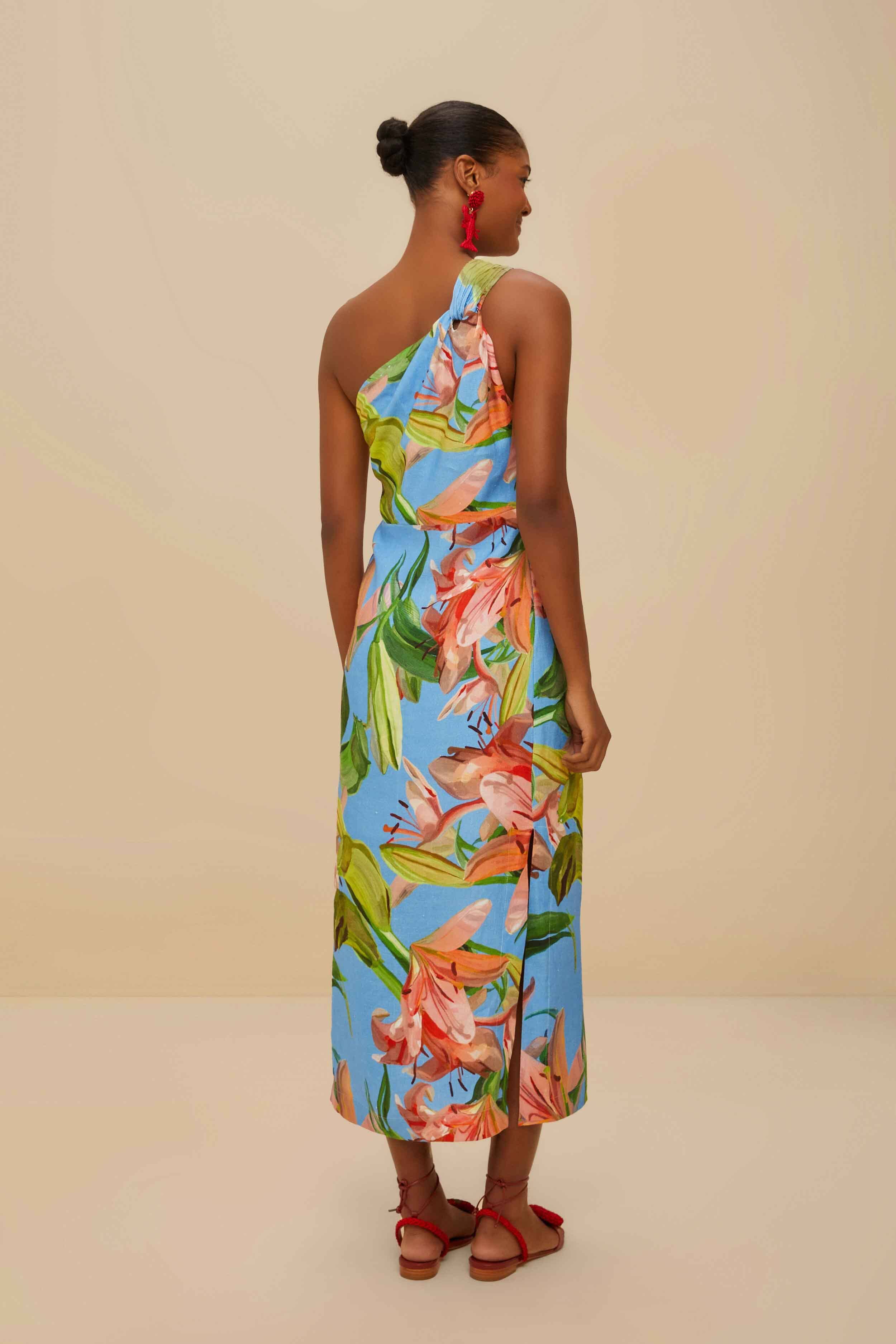 Blue Lily Bloom Euroflax™ Premium Linen Midi Dress - Image 4
