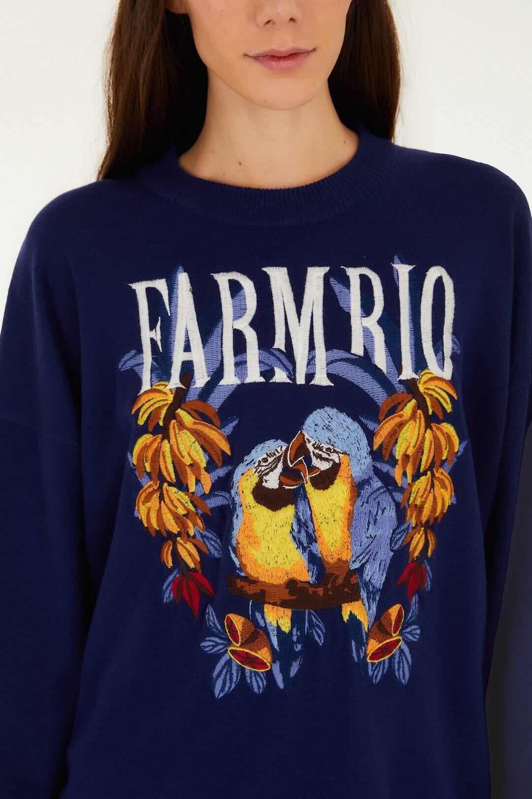 Dark Blue Love Birds Embroidered Sweater - Image 2