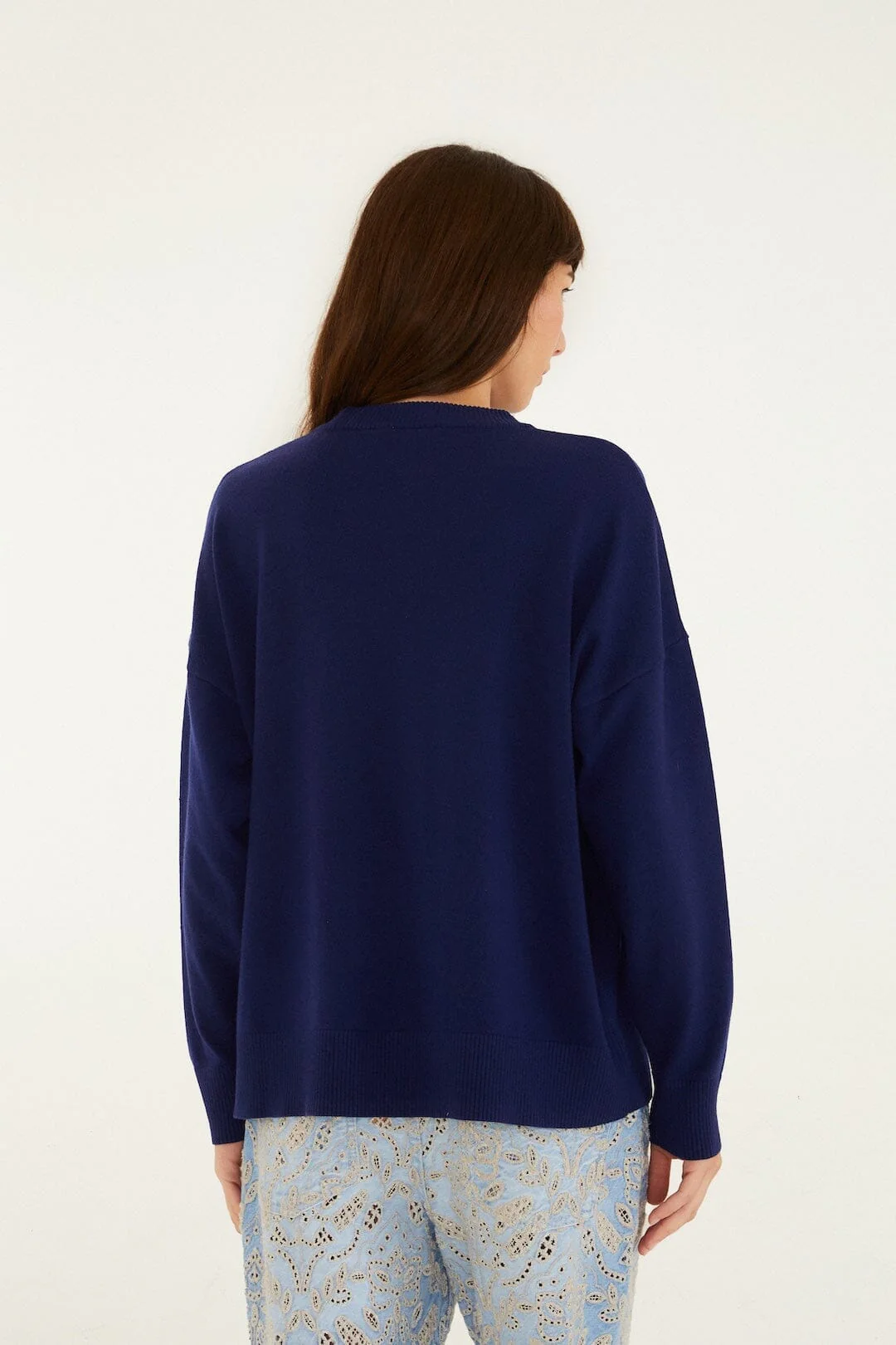 Dark Blue Love Birds Embroidered Sweater - Image 3