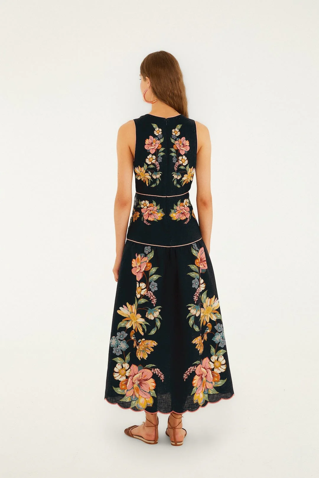 Dark Blue Maira Floral Euroflax Premium Linen Midi Dress - Image 3