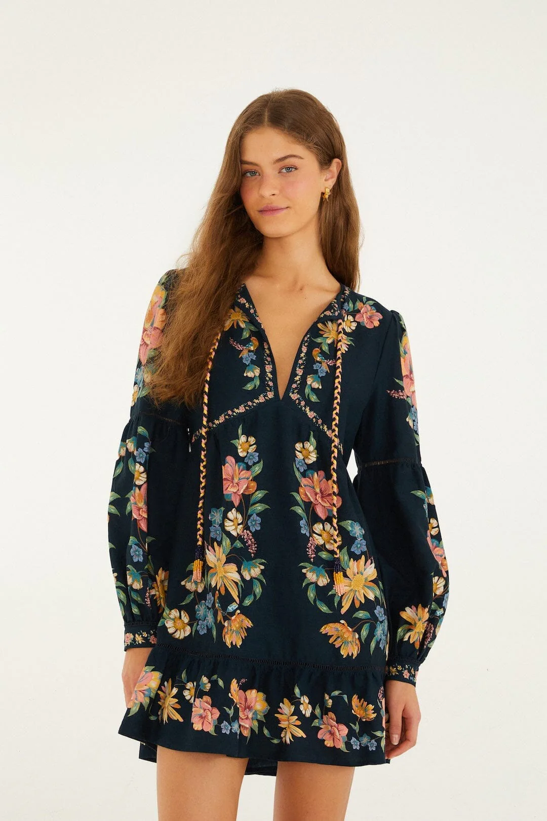 Dark Blue Maira Floral Lenzing Ecovero Euroflax Mini Dress