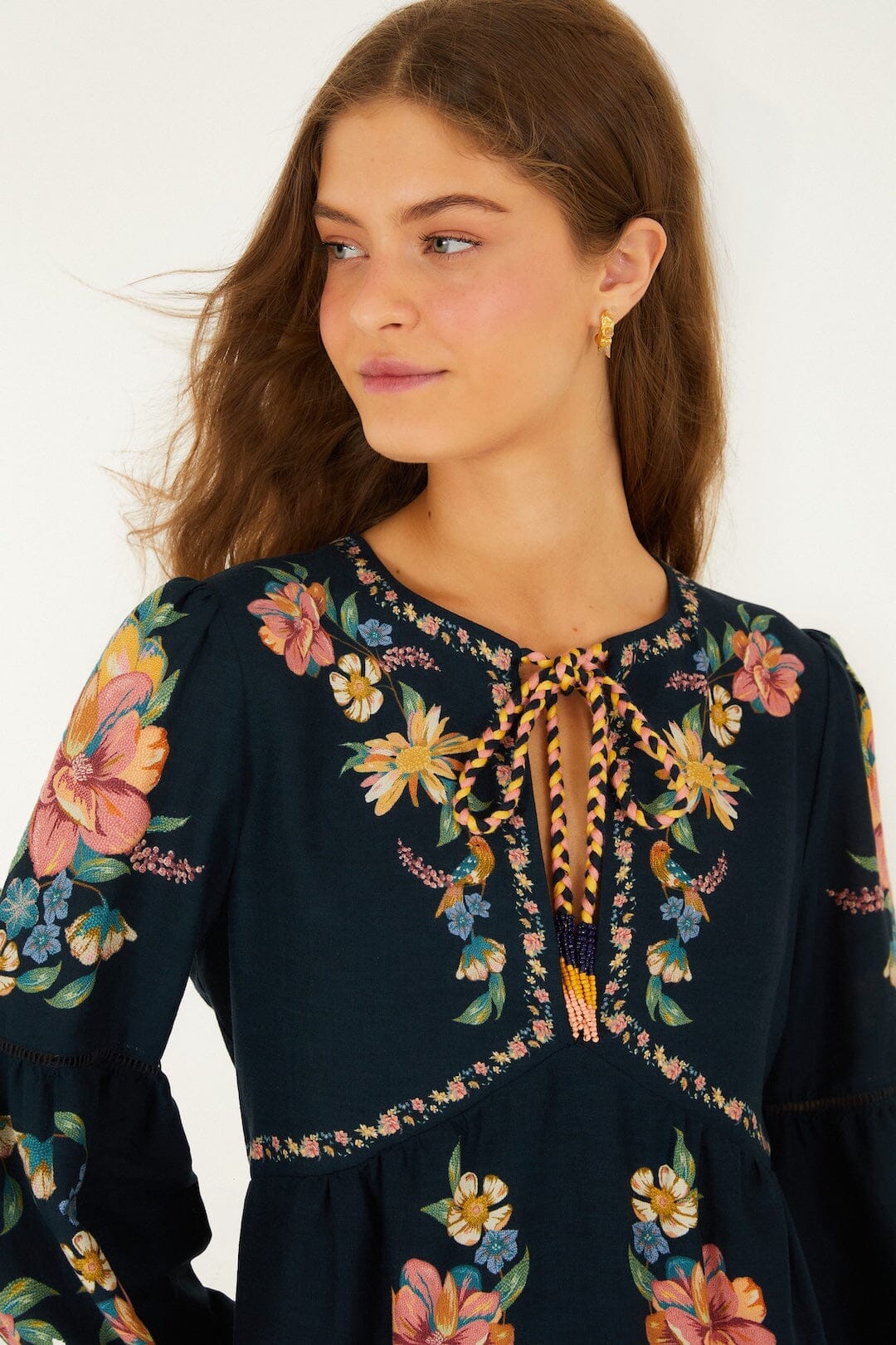 Dark Blue Maira Floral Lenzing Ecovero Euroflax Mini Dress - Image 2