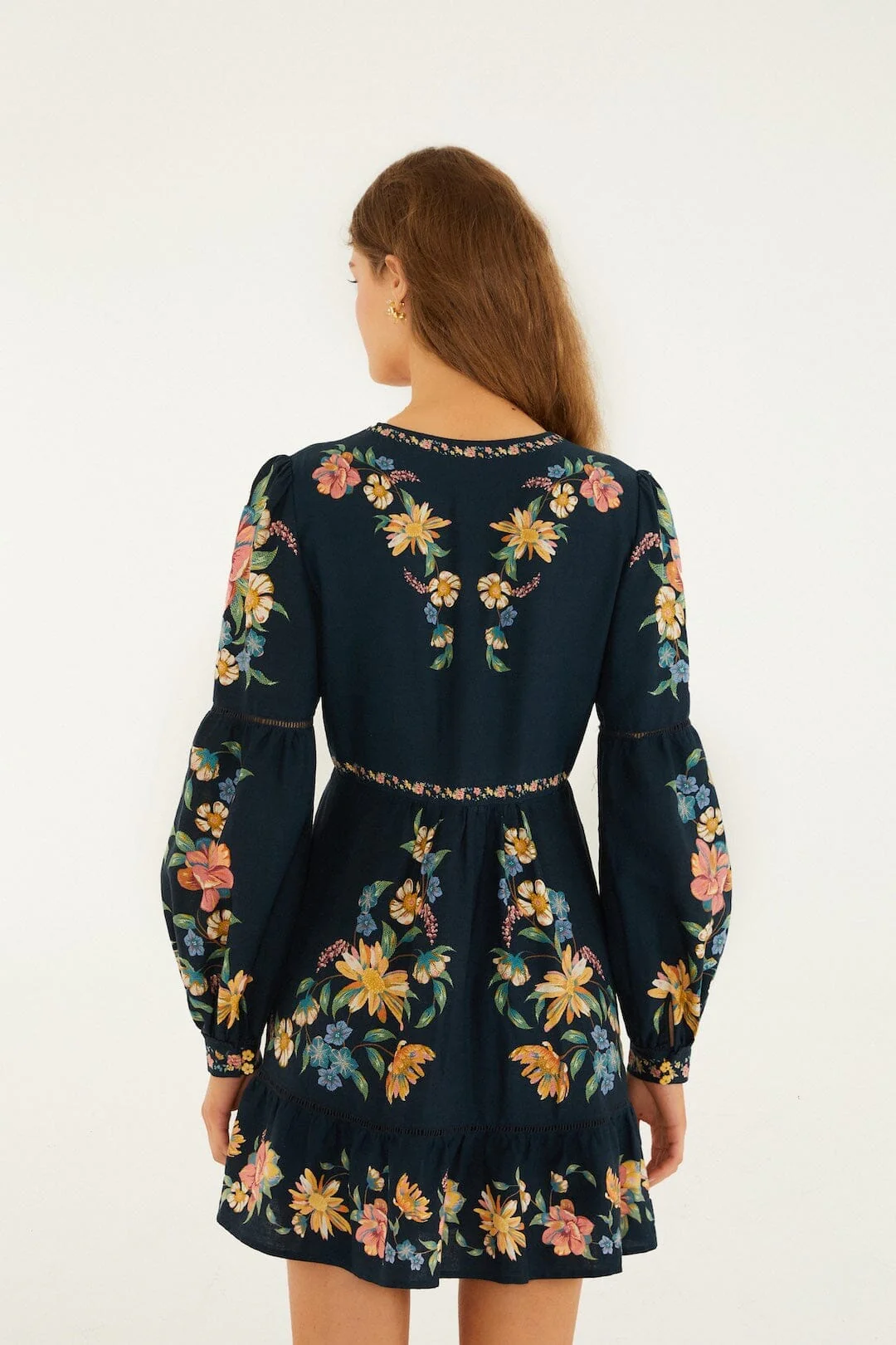 Dark Blue Maira Floral Lenzing Ecovero Euroflax Mini Dress - Image 3