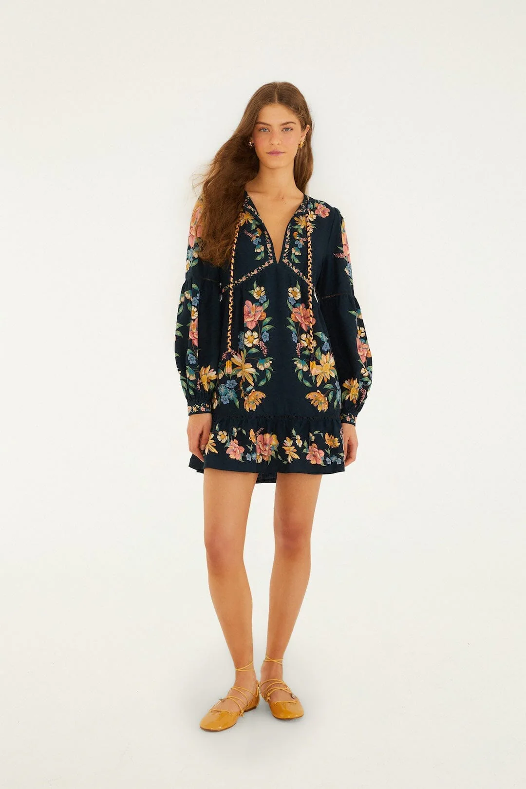Dark Blue Maira Floral Lenzing Ecovero Euroflax Mini Dress - Image 4