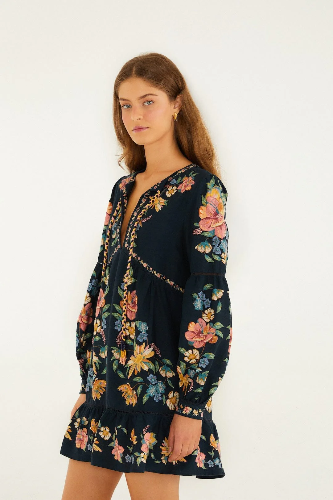 Dark Blue Maira Floral Lenzing Ecovero Euroflax Mini Dress - Image 5