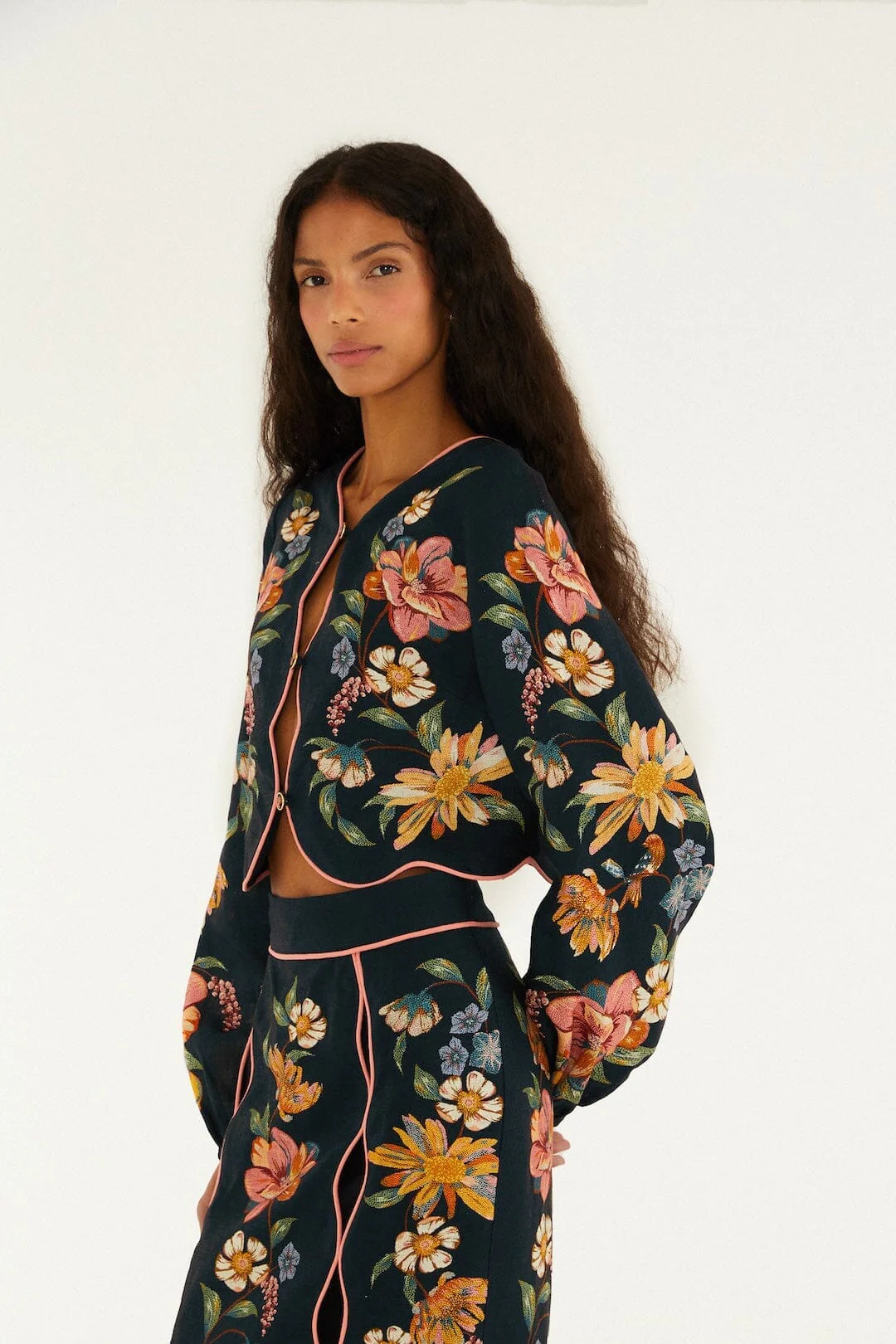 Dark Blue Maira Floral Euroflax Premium Linen Top - Image 5