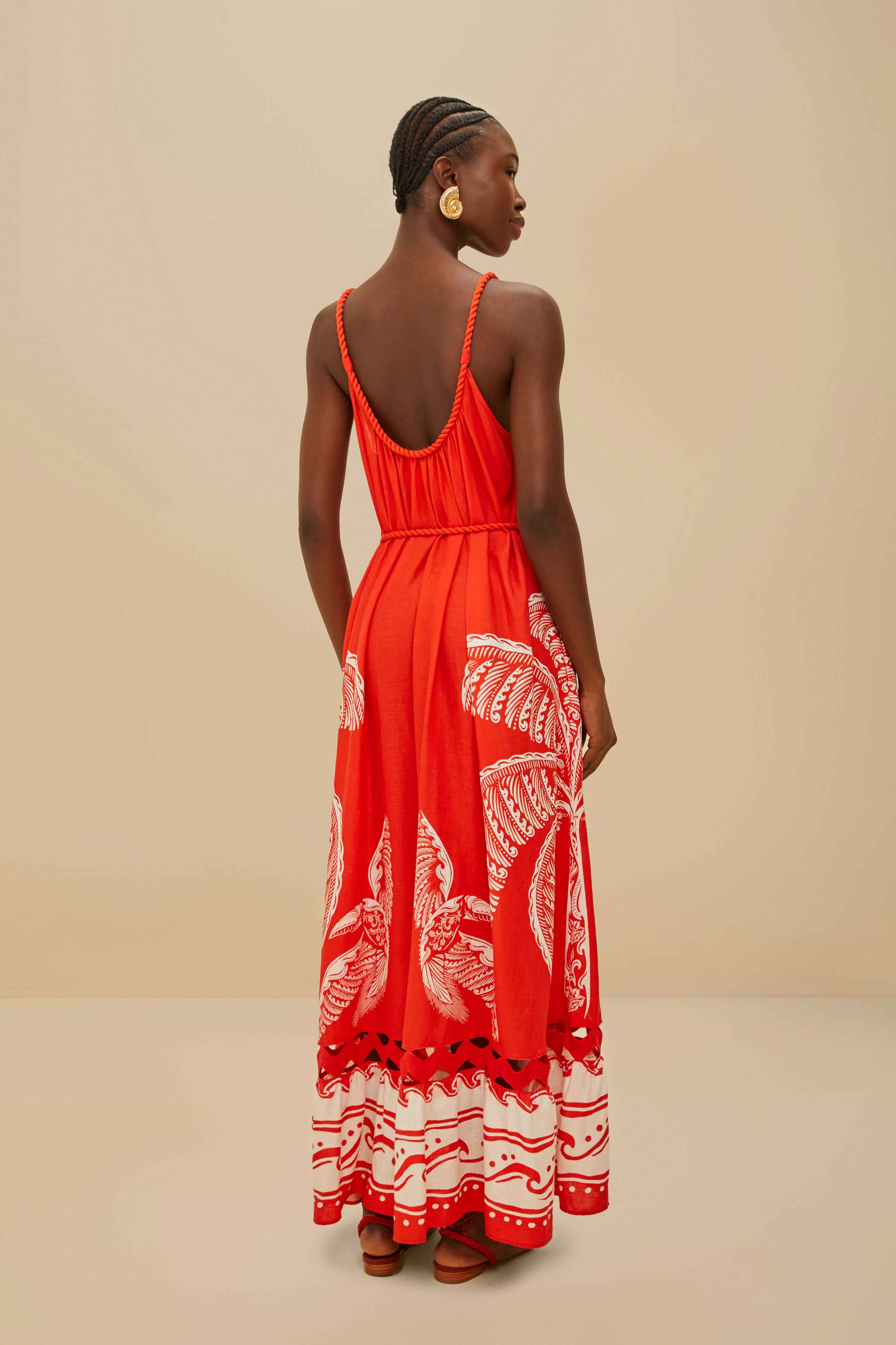 Red Majestic Coconut Tree LENZING™ ECOVERO™ Euroflax™ Maxi Dress - Image 4
