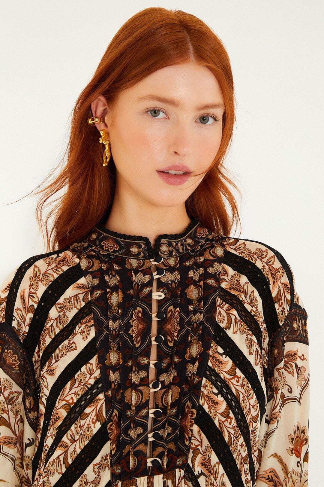 Sand Majestic Garden Lace Long Sleeve Mini Dress - Image 3