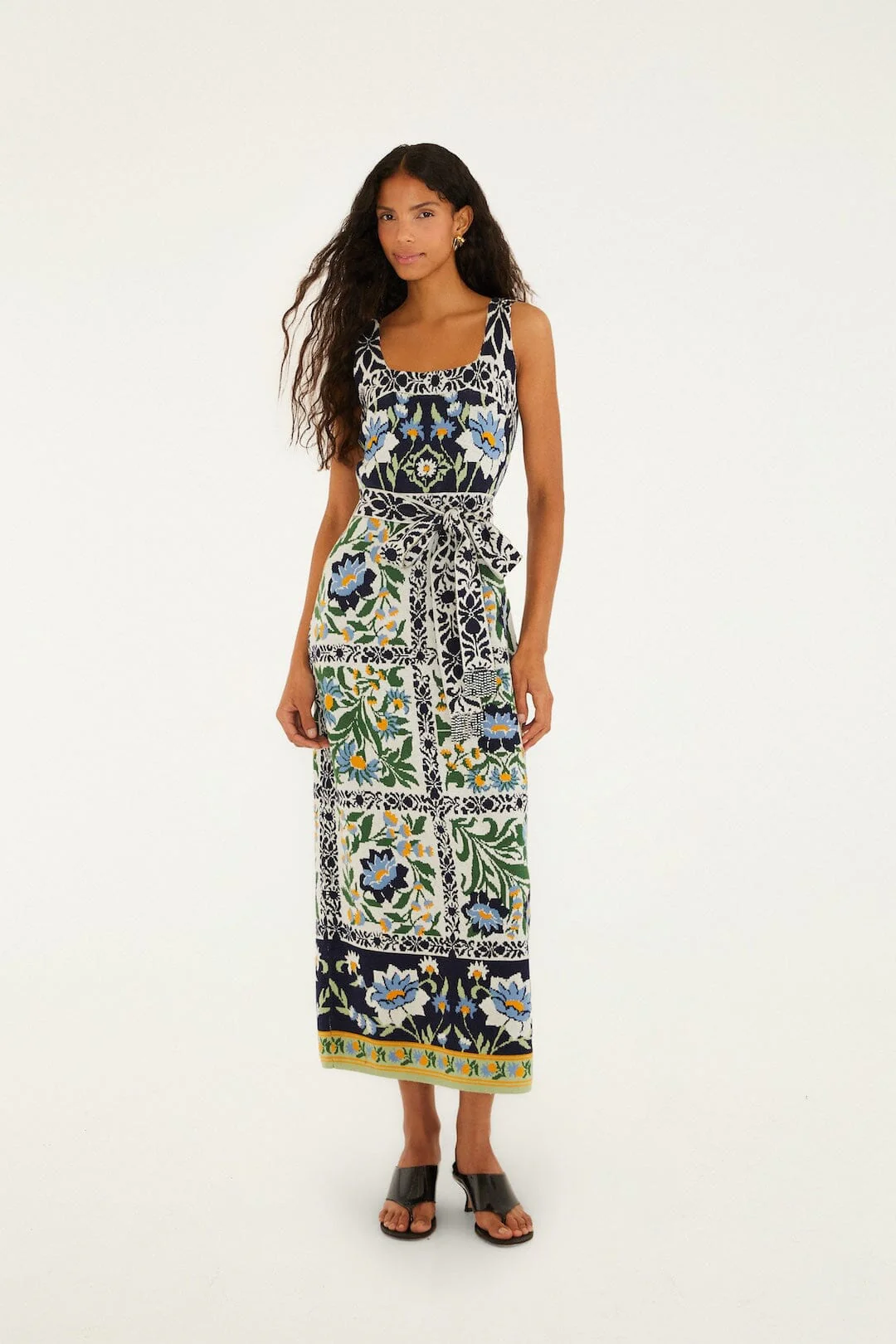 Black Manoela Belted Knit Midi Dress