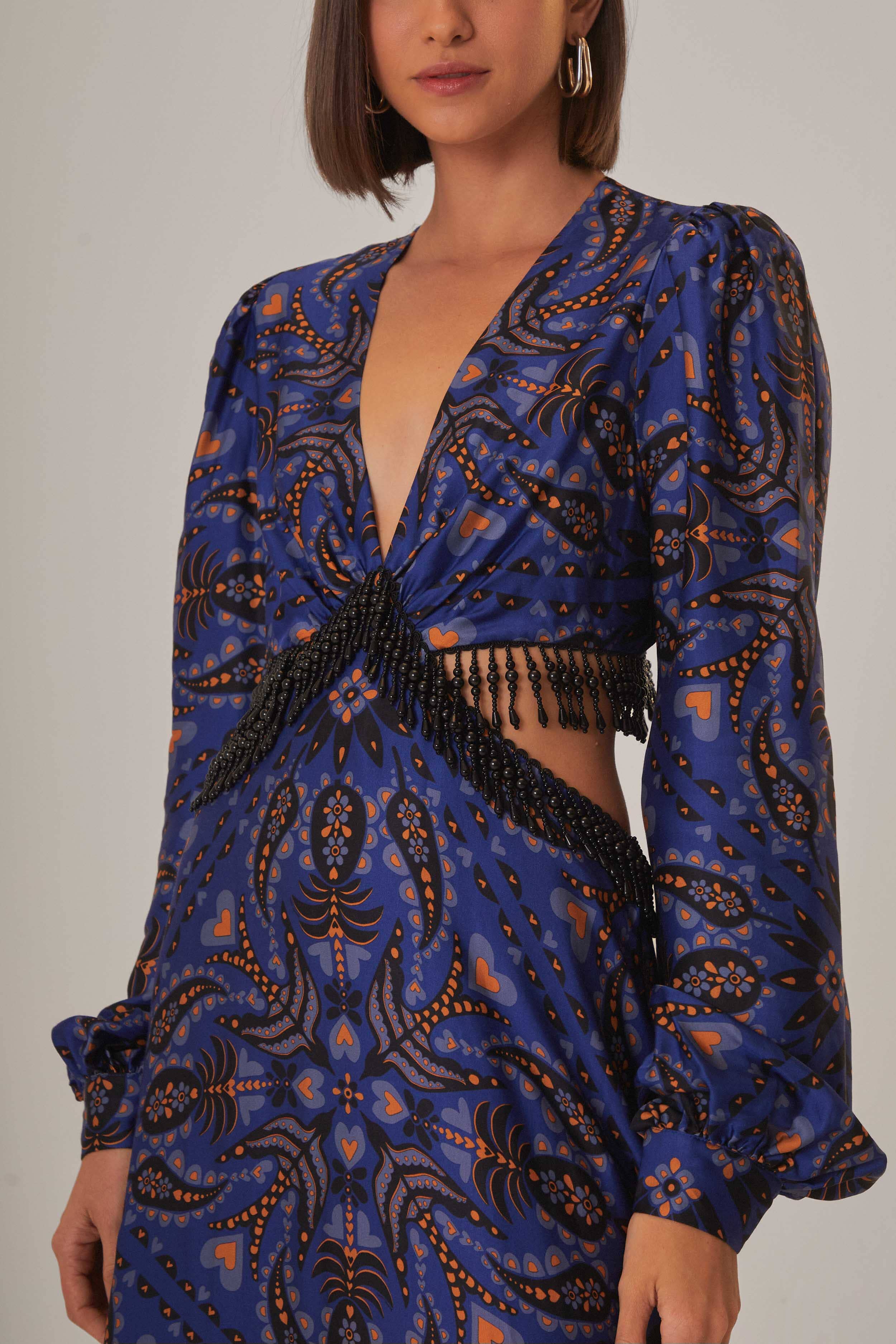 Blue Martina Scarf Cut Out Fringe Maxi Dress - Image 3