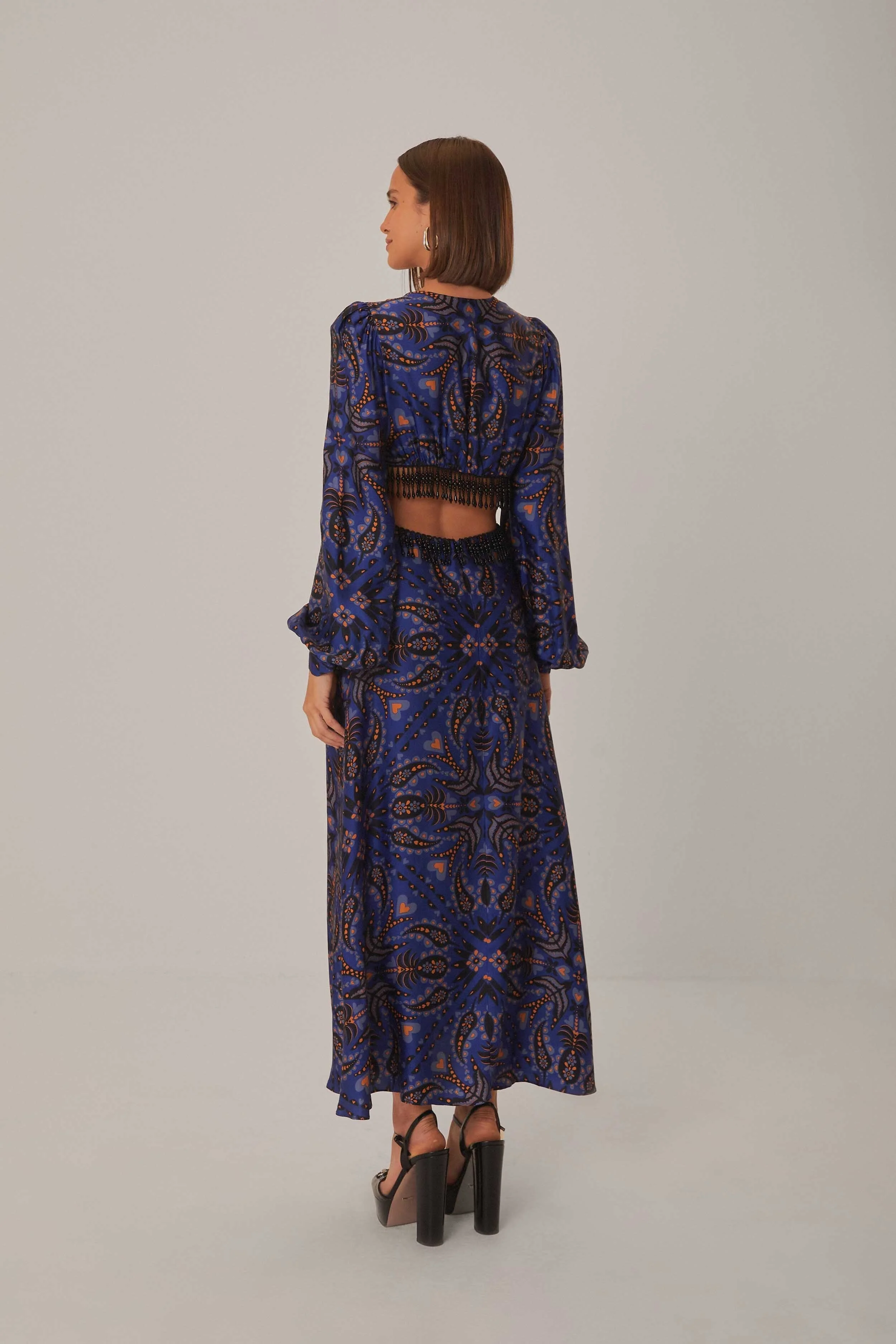 Blue Martina Scarf Cut Out Fringe Maxi Dress - Image 4