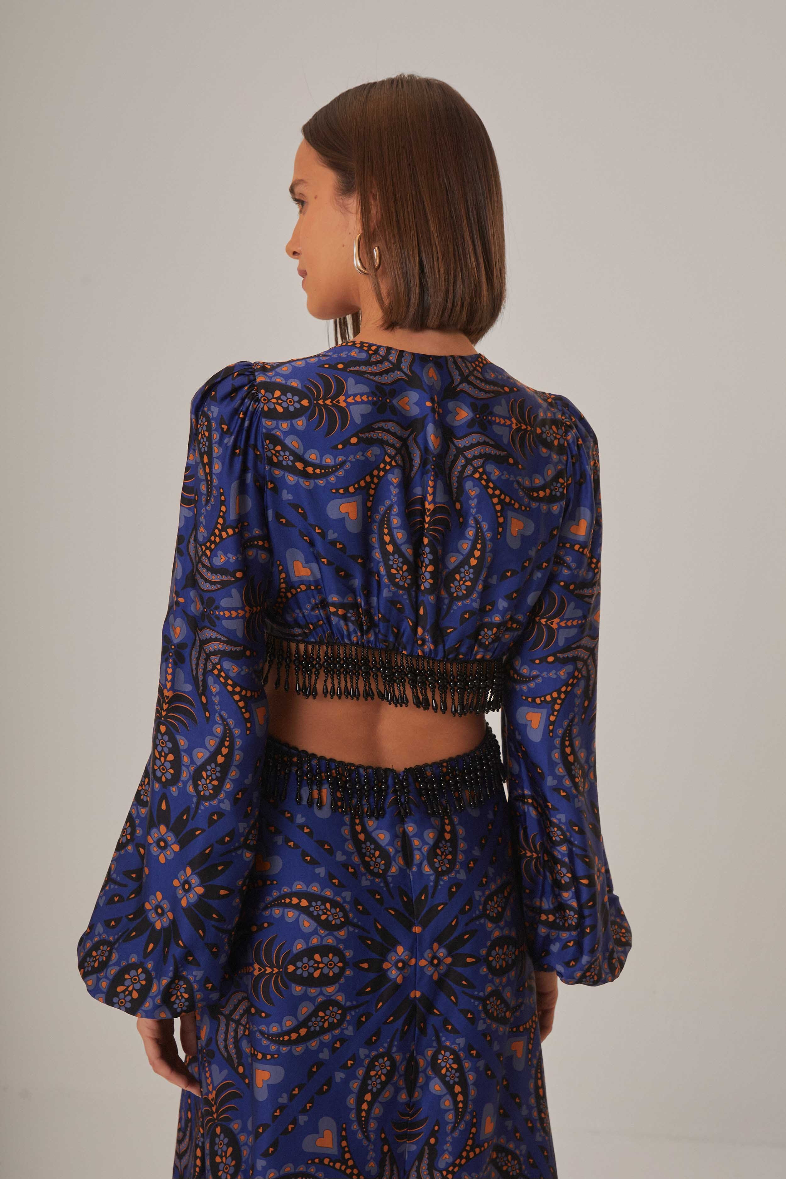 Blue Martina Scarf Cut Out Fringe Maxi Dress - Image 5