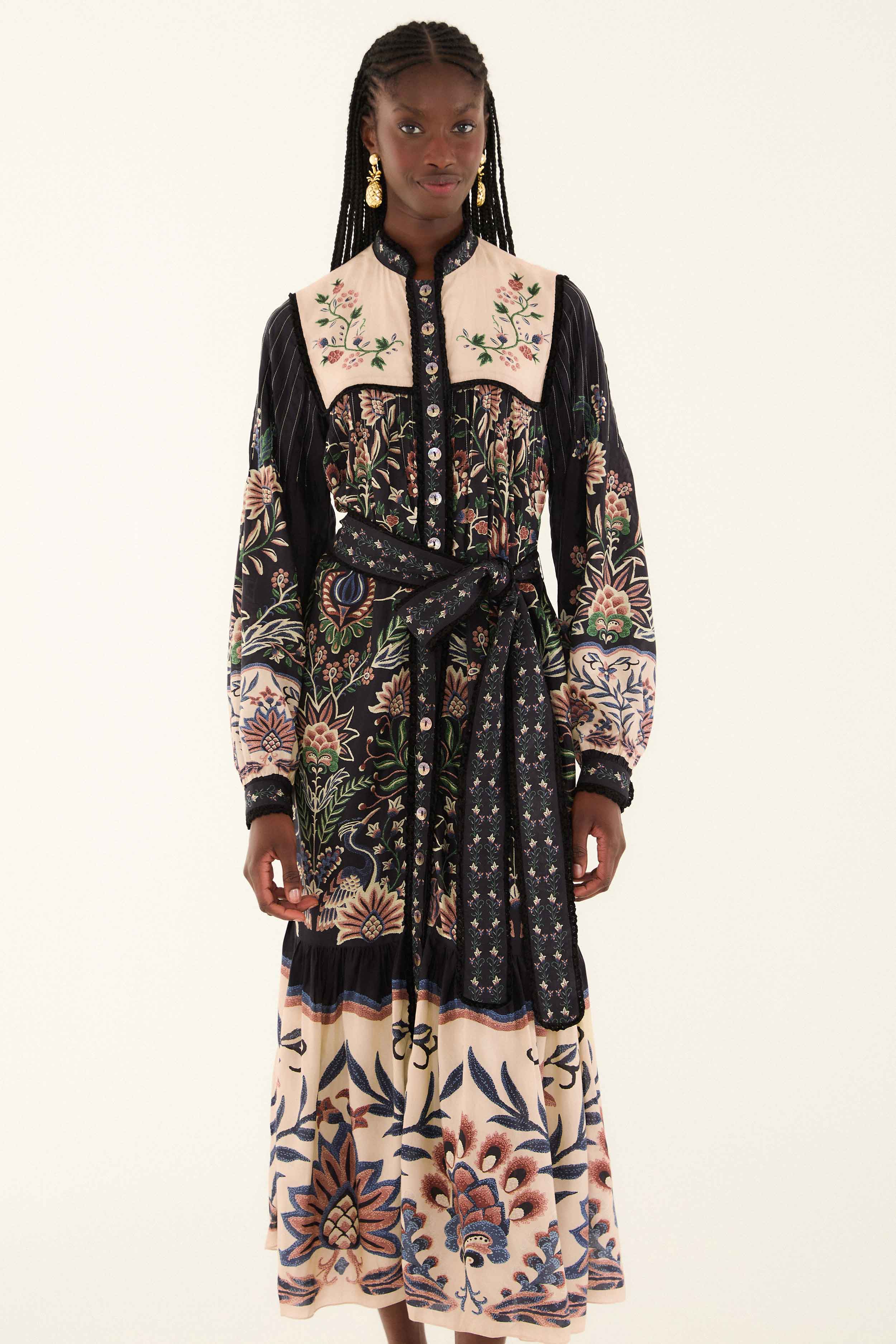 Black Marvelous Garden Long Sleeve Maxi Dress - Image 2