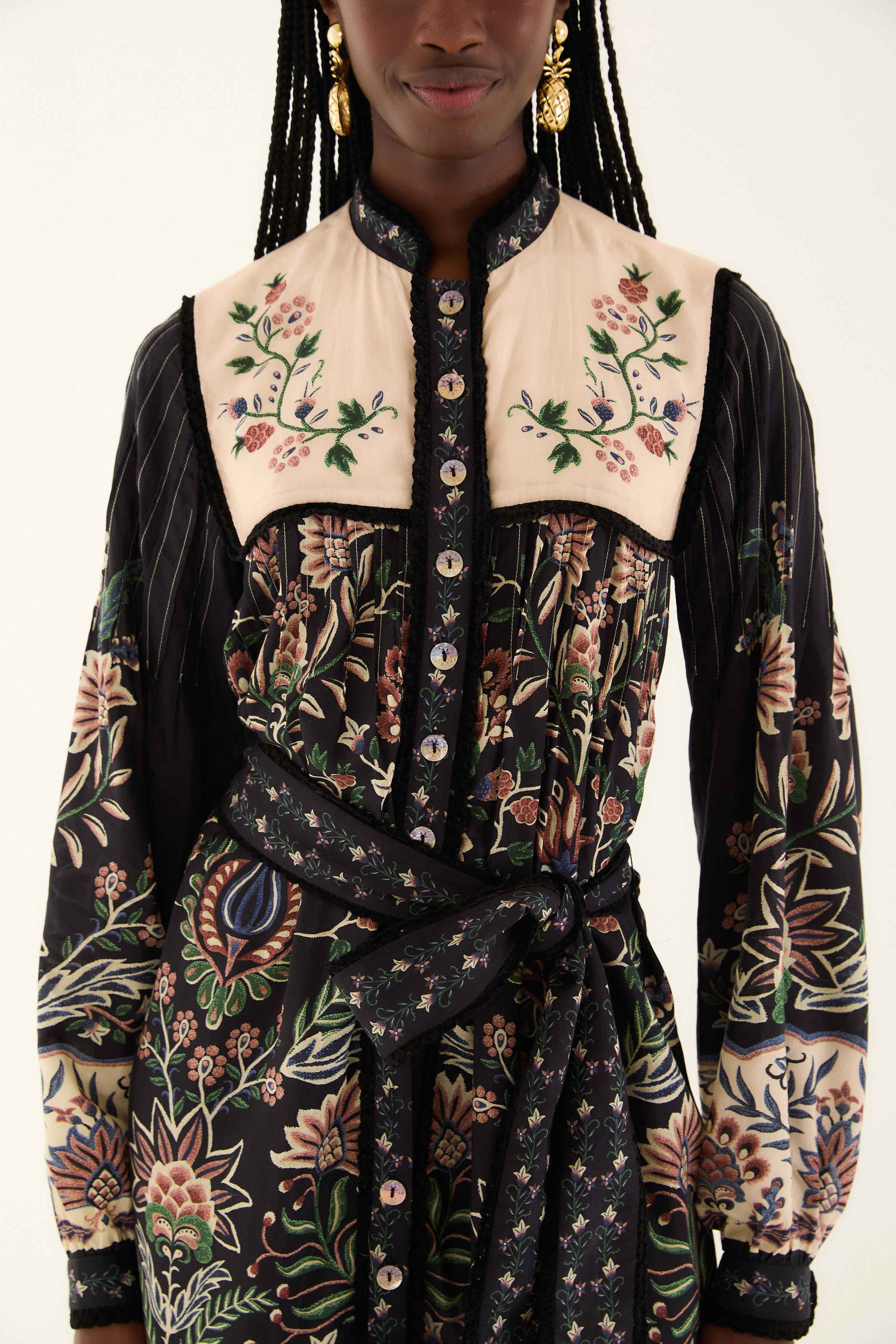 Black Marvelous Garden Long Sleeve Maxi Dress - Image 3