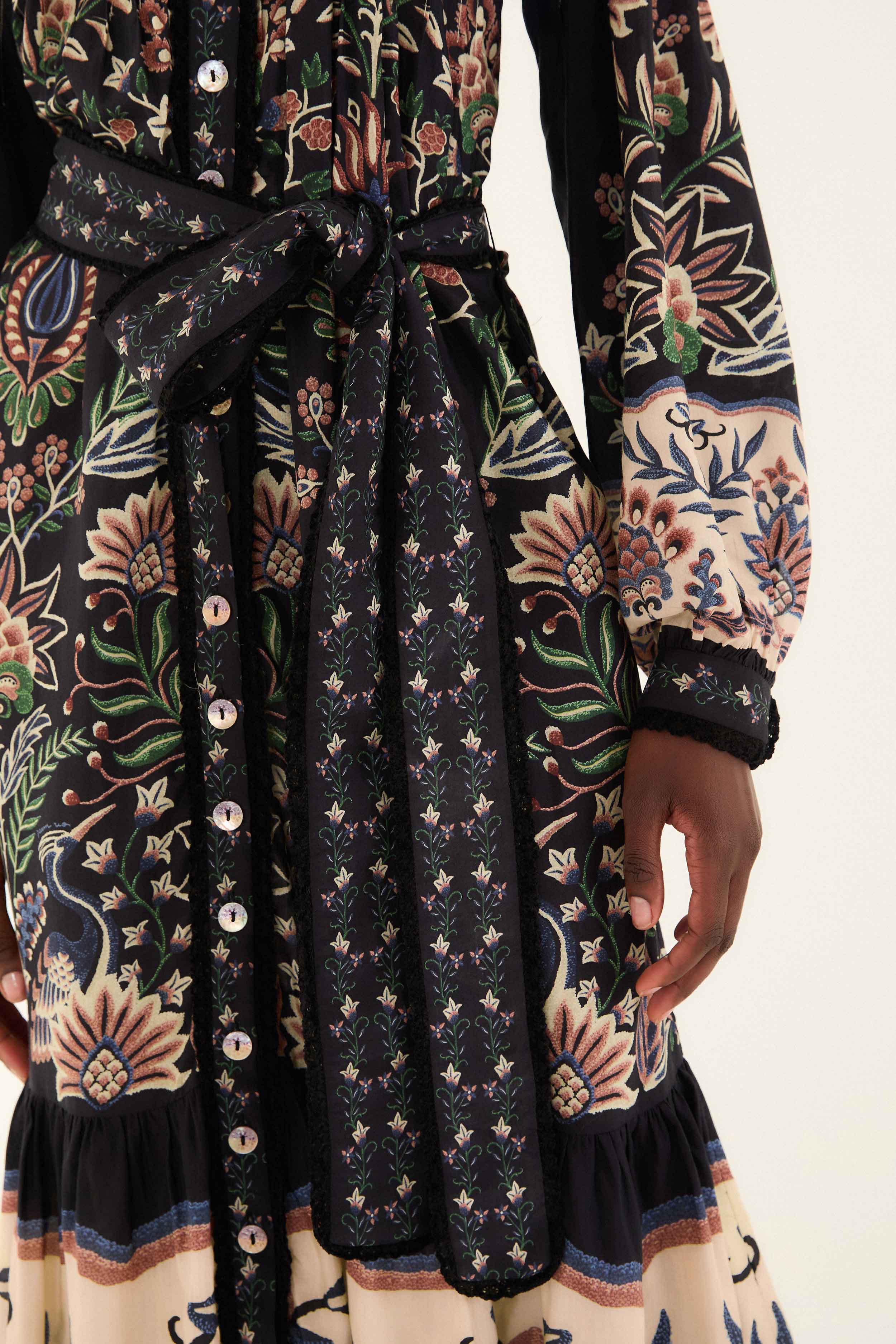 Black Marvelous Garden Long Sleeve Maxi Dress - Image 5