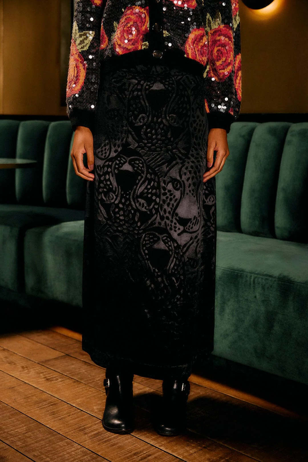 Black Midnight Leopards Jacquard Maxi Skirt - Image 2