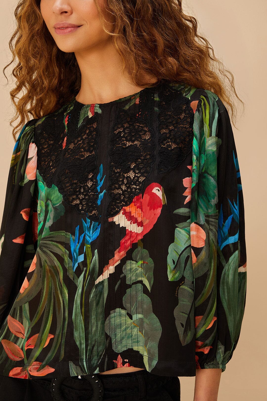 Midnight Macaw Fiesta Black Blouse - Image 2