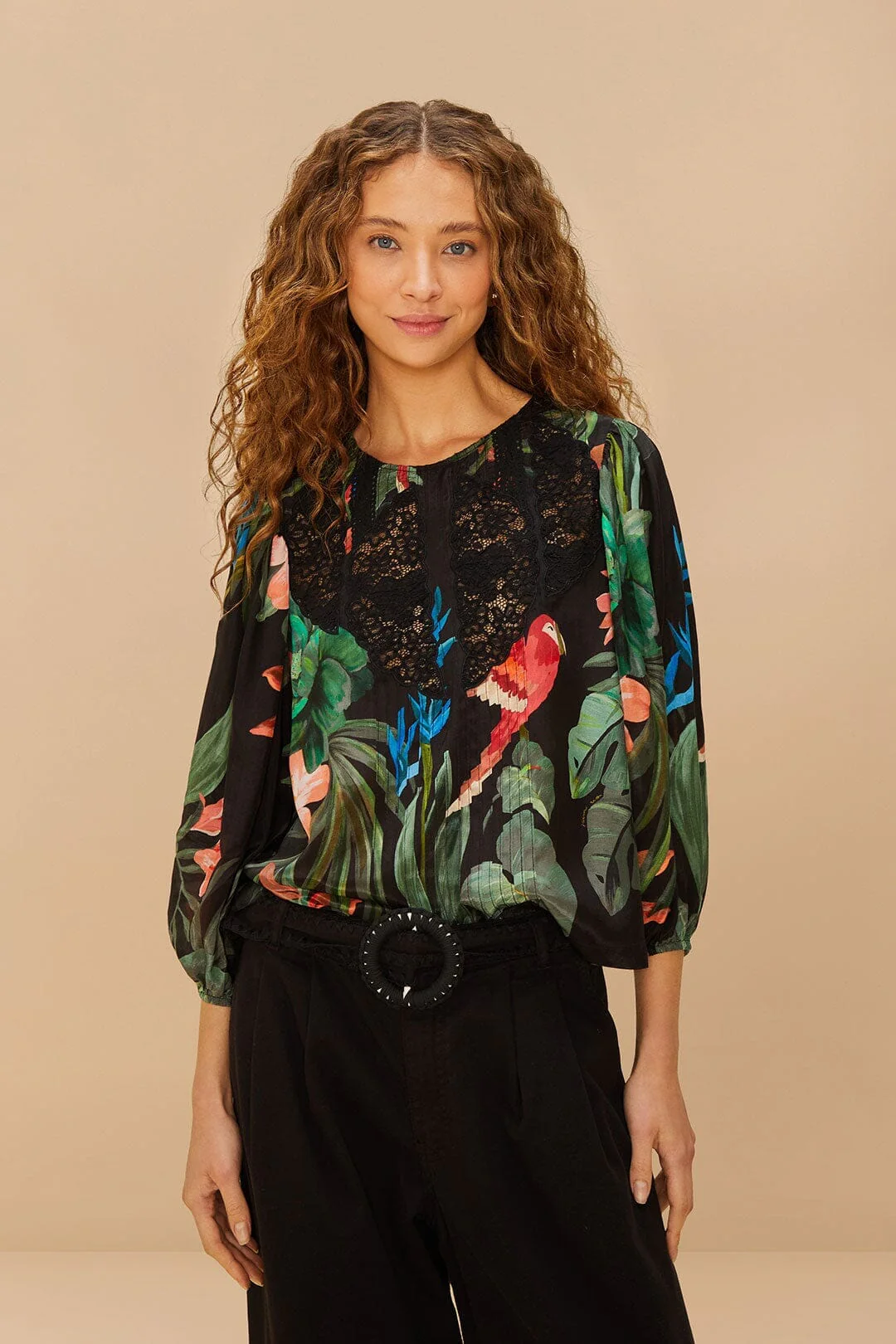 Midnight Macaw Fiesta Black Blouse - Image 3