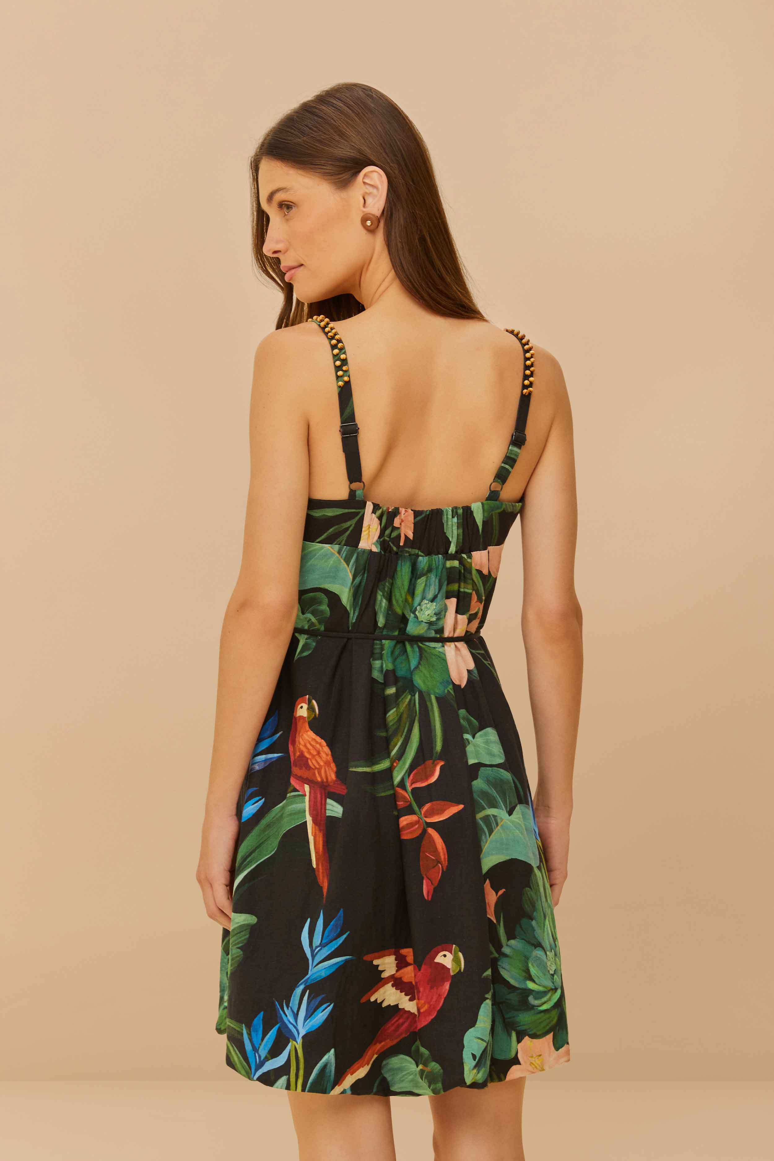 Black Midnight Macaw Fiesta LENZING™ ECOVERO™ Euroflax™ Mini Dress - Image 3
