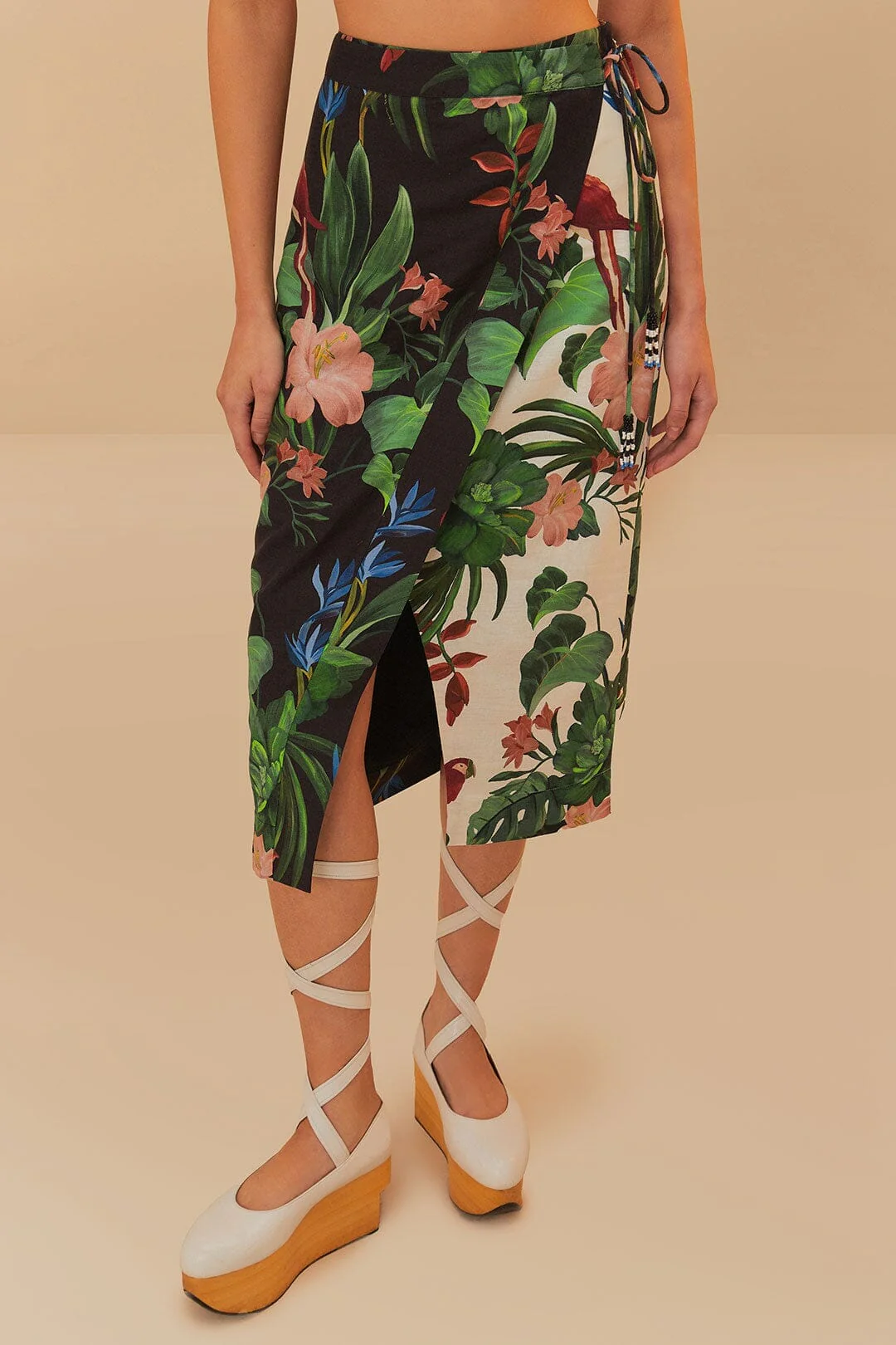 Mixed Midnight Macaw Fiesta LENZING™ ECOVERO™ Euroflax™ Midi Skirt - Image 2